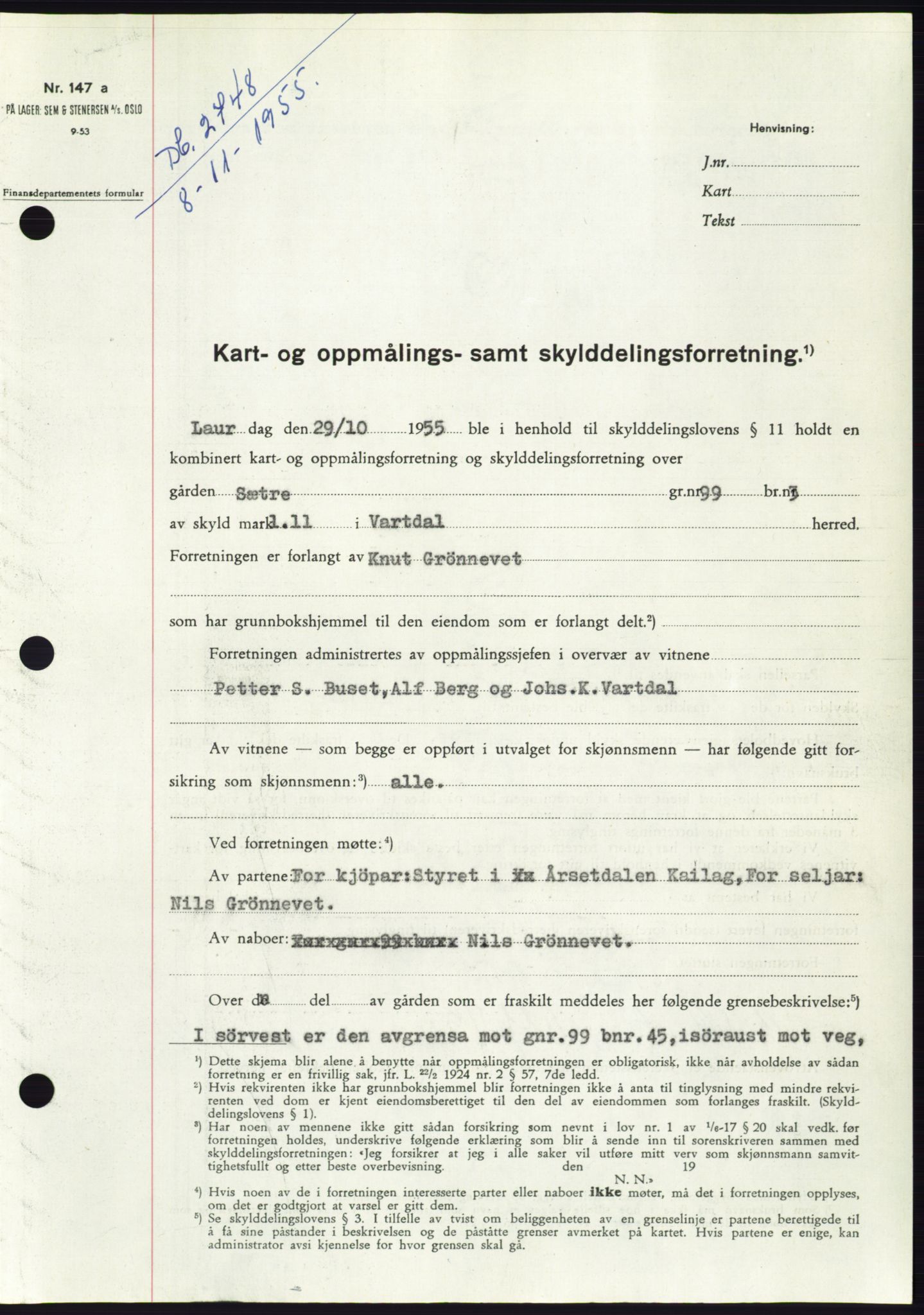 Søre Sunnmøre sorenskriveri, AV/SAT-A-4122/1/2/2C/L0102: Pantebok nr. 28A, 1955-1956, Dagboknr: 2748/1955