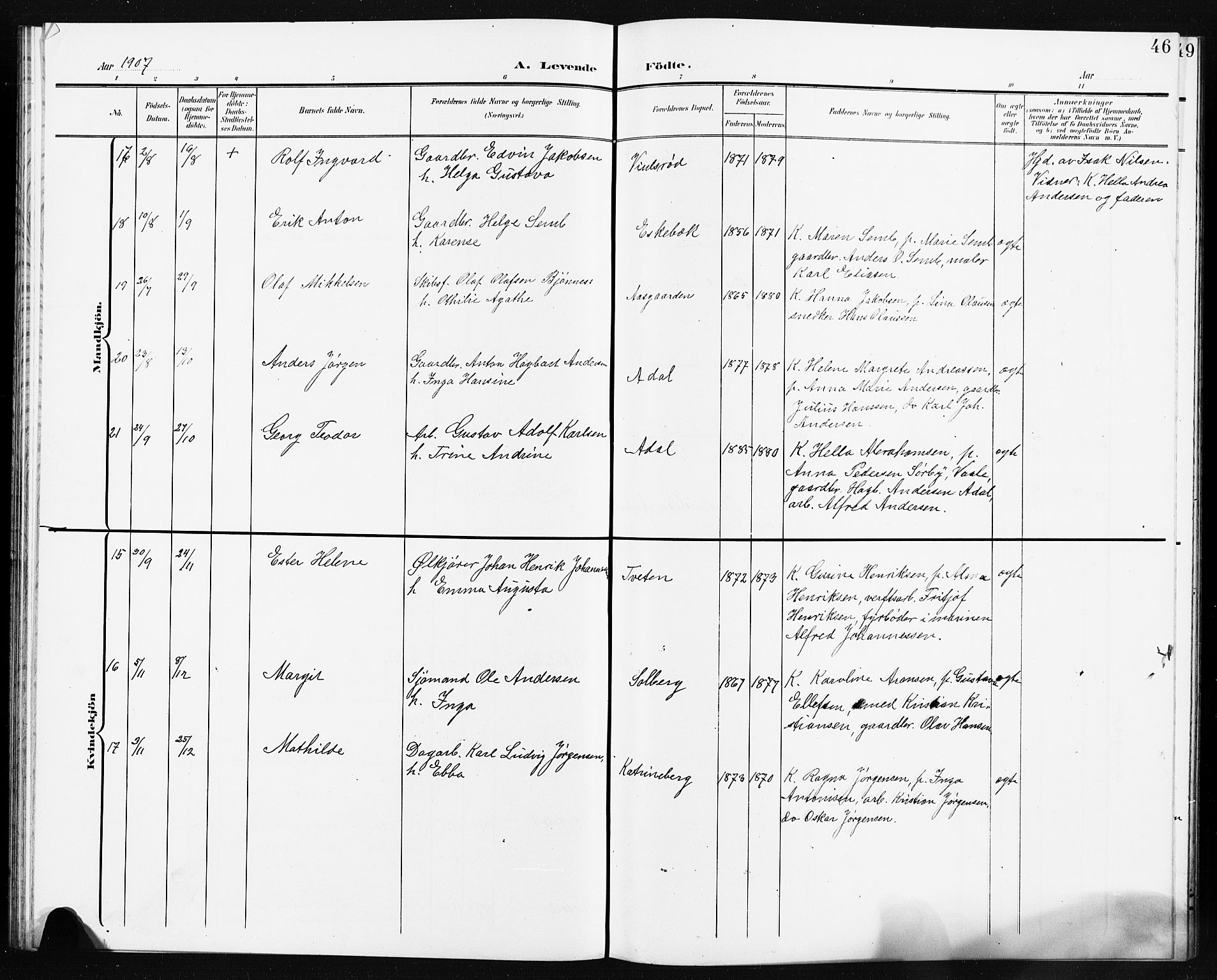 Borre kirkebøker, AV/SAKO-A-338/G/Ga/L0005: Klokkerbok nr. I 5, 1898-1910, s. 46