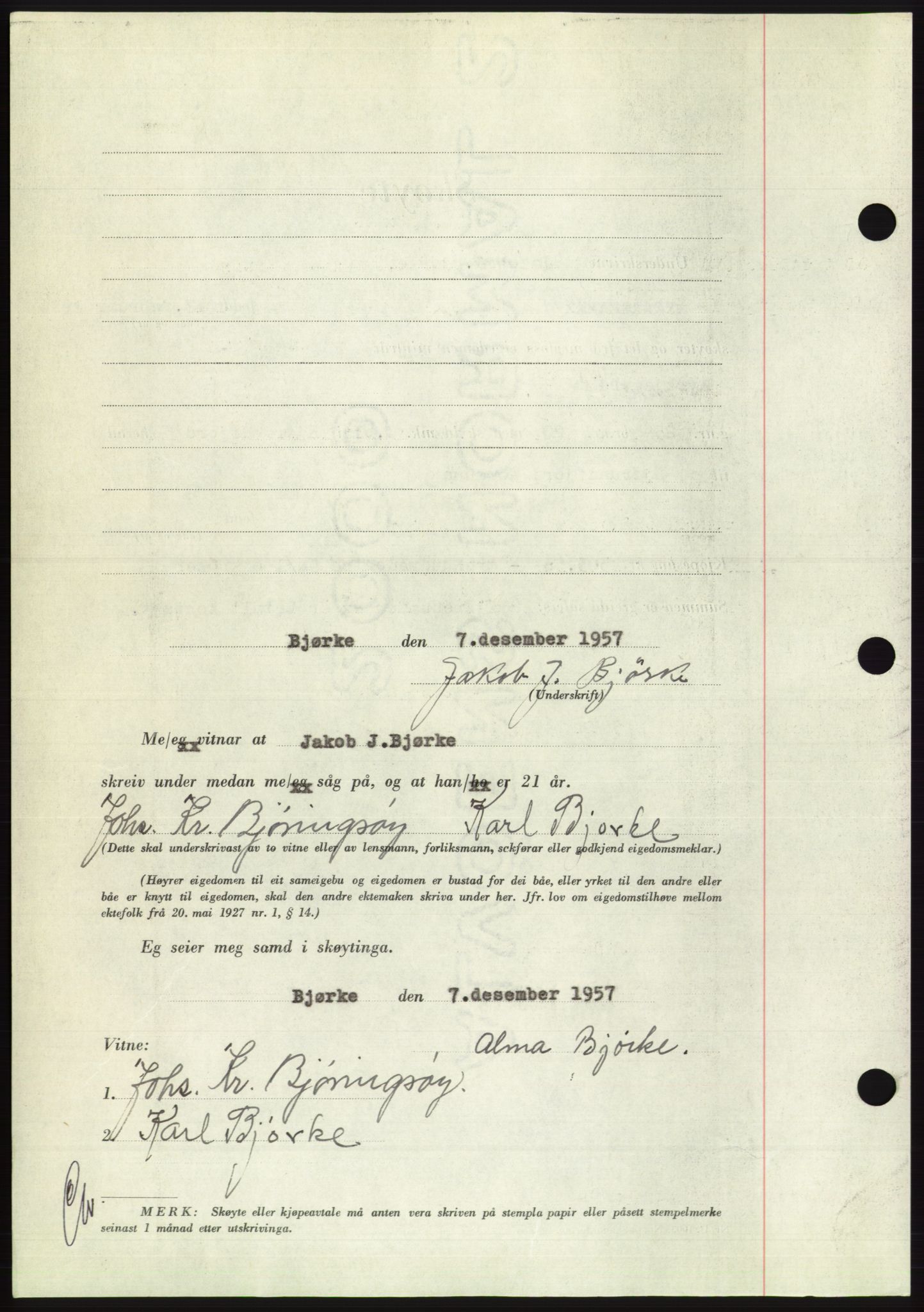 Søre Sunnmøre sorenskriveri, AV/SAT-A-4122/1/2/2C/L0108: Pantebok nr. 34A, 1957-1958, Dagboknr: 3052/1957