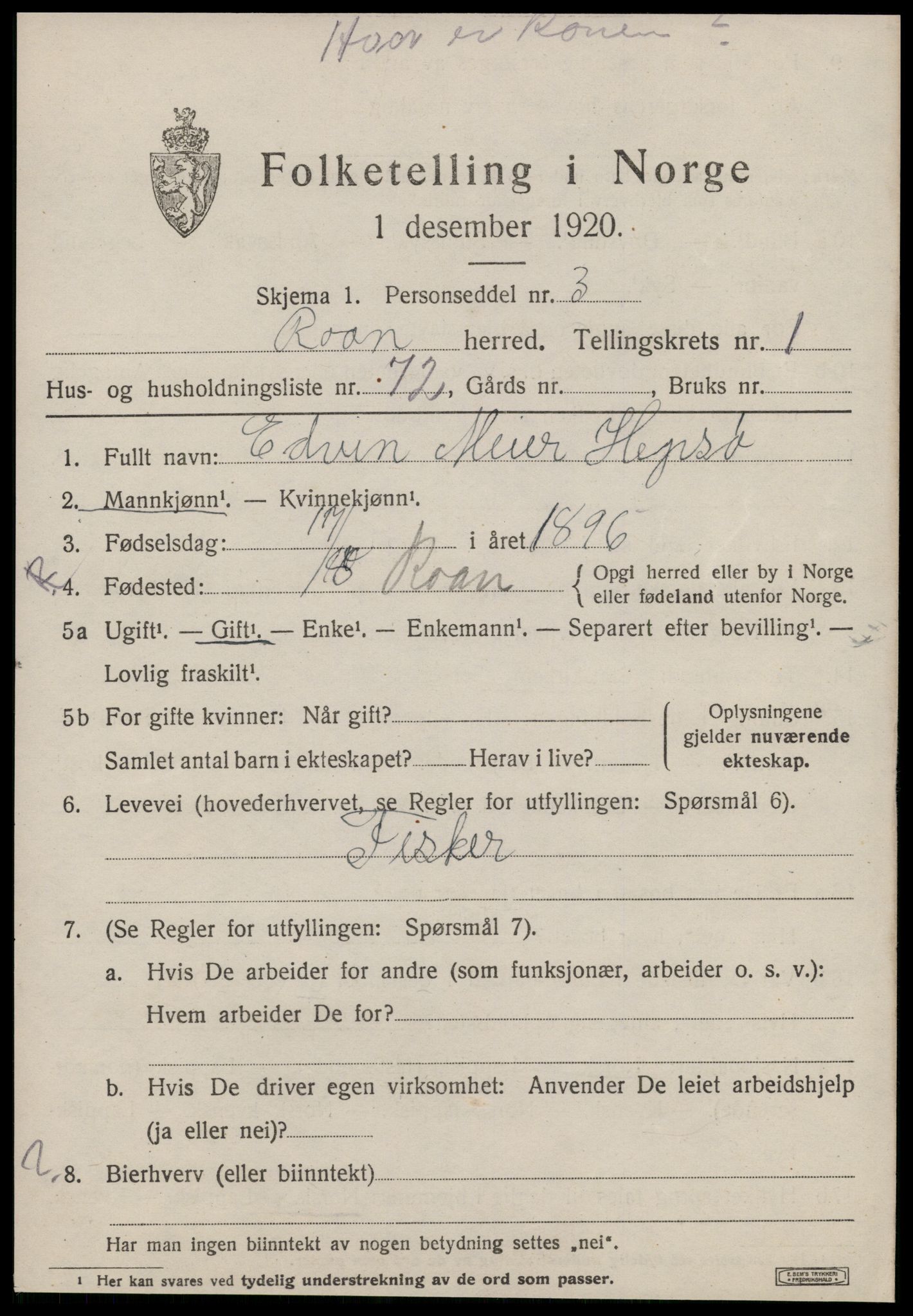 SAT, Folketelling 1920 for 1632 Roan herred, 1920, s. 1745