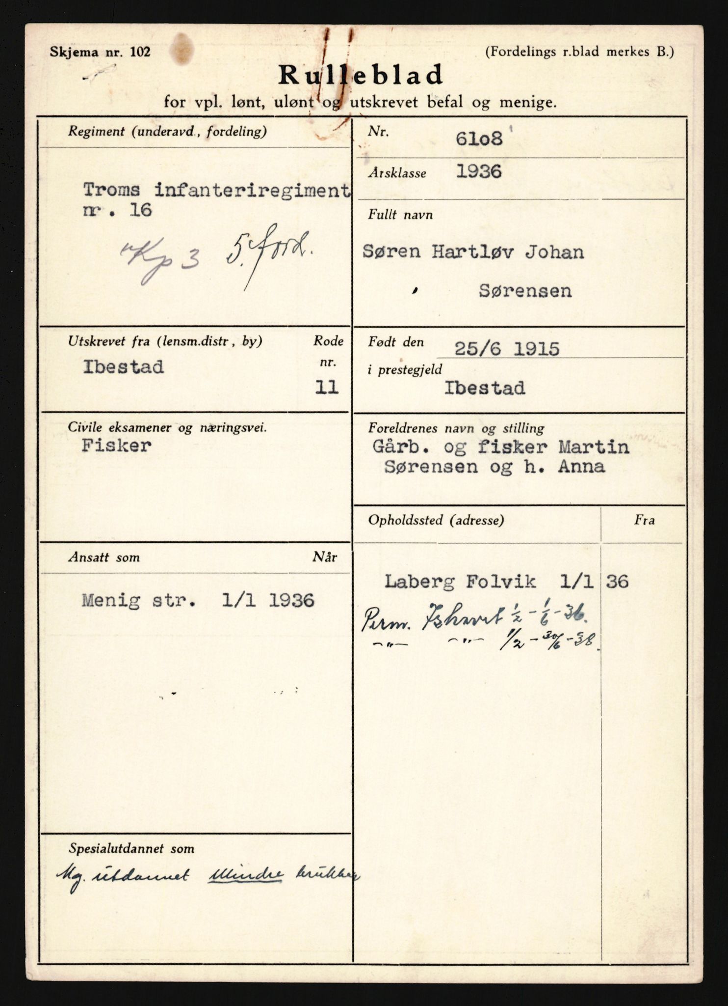 Forsvaret, Troms infanteriregiment nr. 16, AV/RA-RAFA-3146/P/Pa/L0020: Rulleblad for regimentets menige mannskaper, årsklasse 1936, 1936, s. 1279