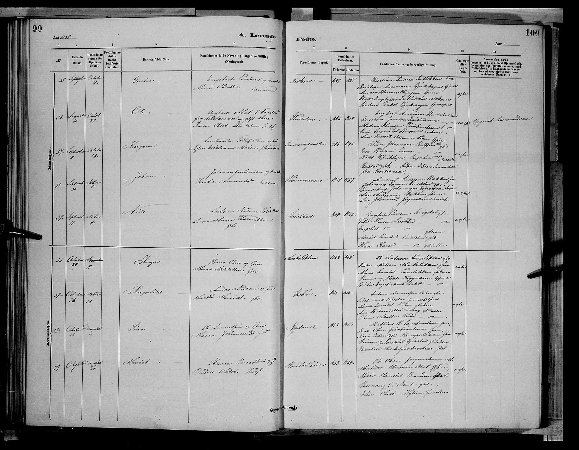 Sør-Fron prestekontor, SAH/PREST-010/H/Ha/Hab/L0003: Klokkerbok nr. 3, 1884-1896, s. 99-100