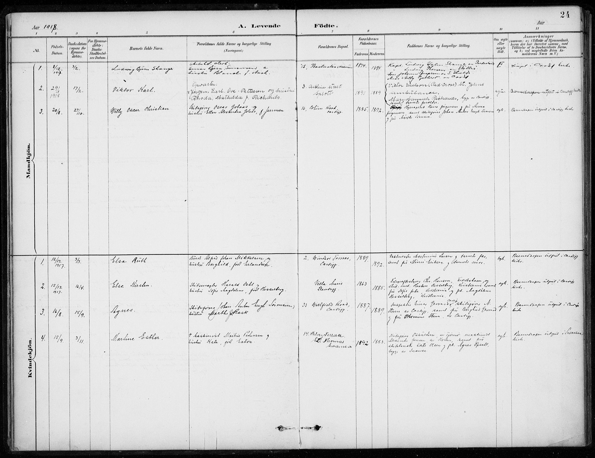 Den norske sjømannsmisjon i utlandet/Bristolhavnene(Cardiff-Swansea), SAB/SAB/PA-0102/H/Ha/Haa/L0002: Ministerialbok nr. A 2, 1887-1932, s. 24