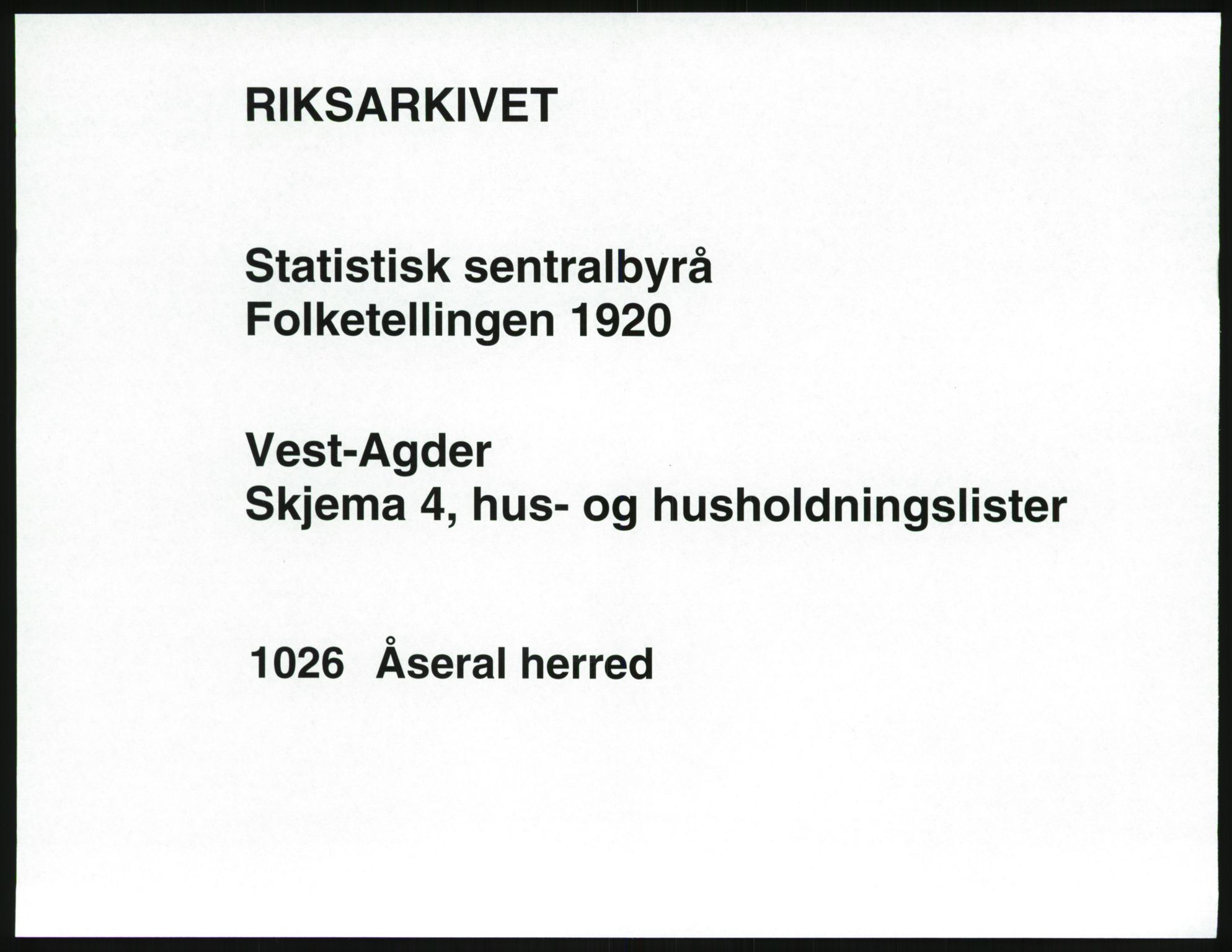 SAK, Folketelling 1920 for 1026 Åseral herred, 1920, s. 38