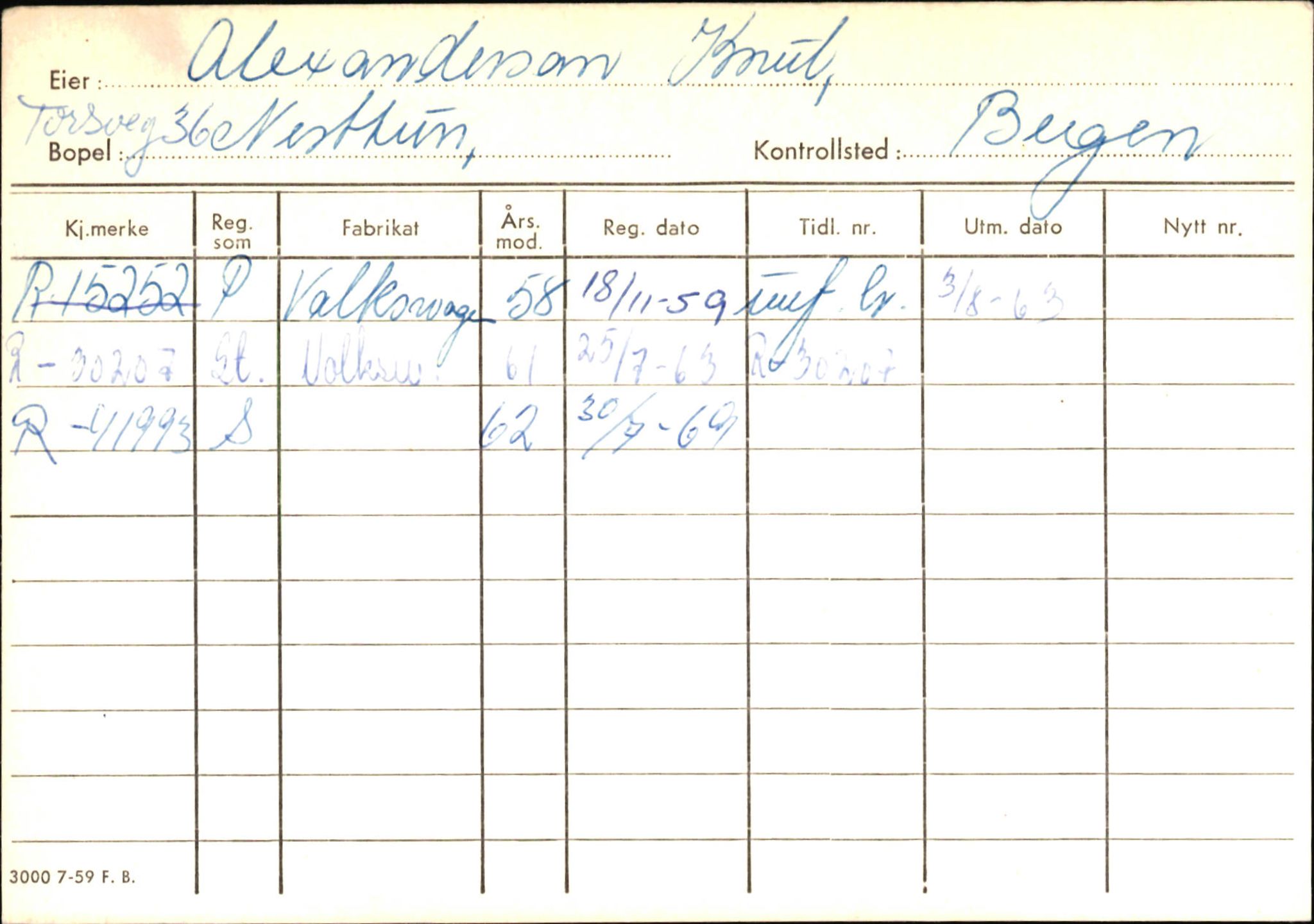 Statens vegvesen, Hordaland vegkontor, SAB/A-5201/2/Ha/L0001: R-eierkort A, 1920-1971, s. 330