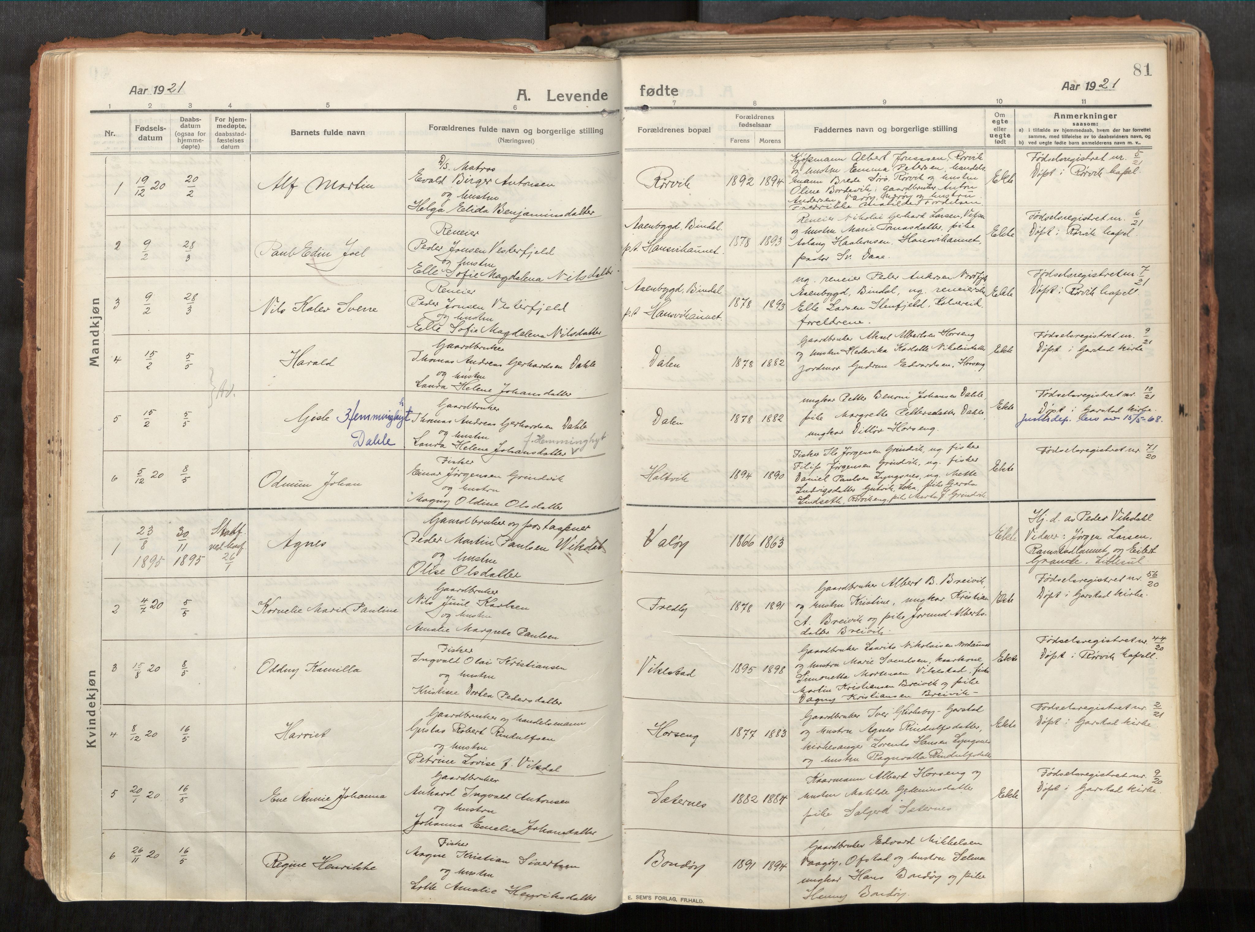 Vikna sokneprestkontor, AV/SAT-A-1173/1/I/I1/I1a/L0001: Ministerialbok nr. 1, 1913-1934, s. 81