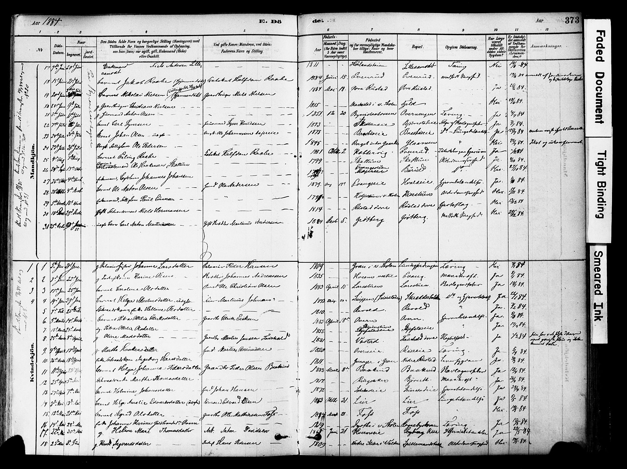 Østre Toten prestekontor, AV/SAH-PREST-104/H/Ha/Haa/L0006: Ministerialbok nr. 6 /1, 1878-1896, s. 373