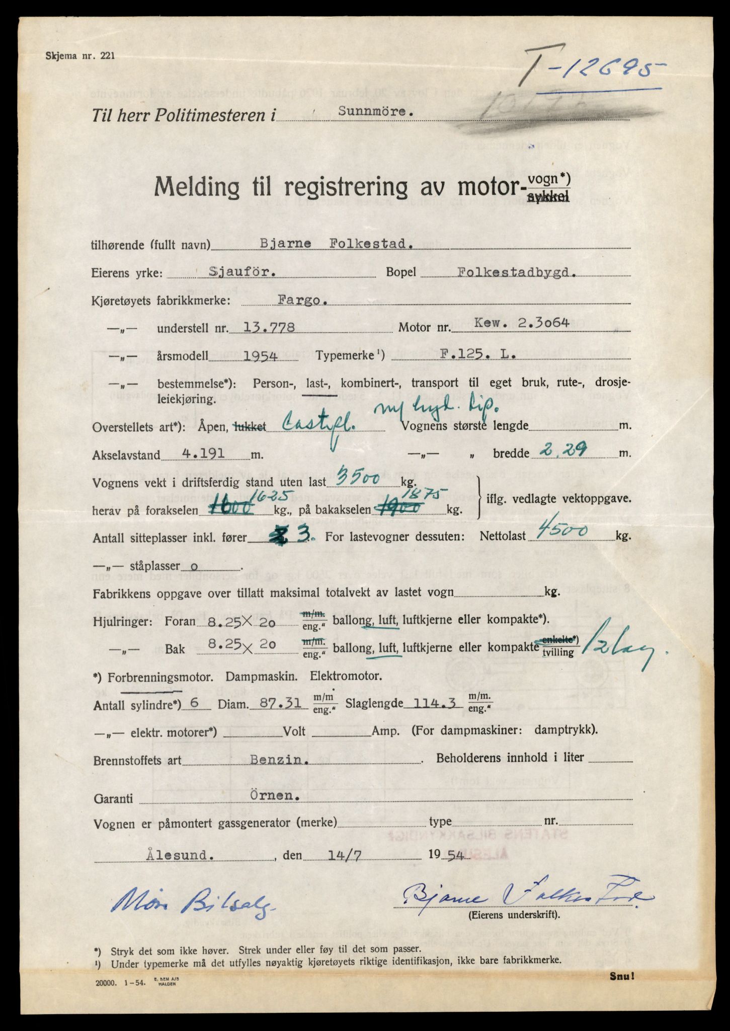 Møre og Romsdal vegkontor - Ålesund trafikkstasjon, AV/SAT-A-4099/F/Fe/L0035: Registreringskort for kjøretøy T 12653 - T 12829, 1927-1998, s. 868