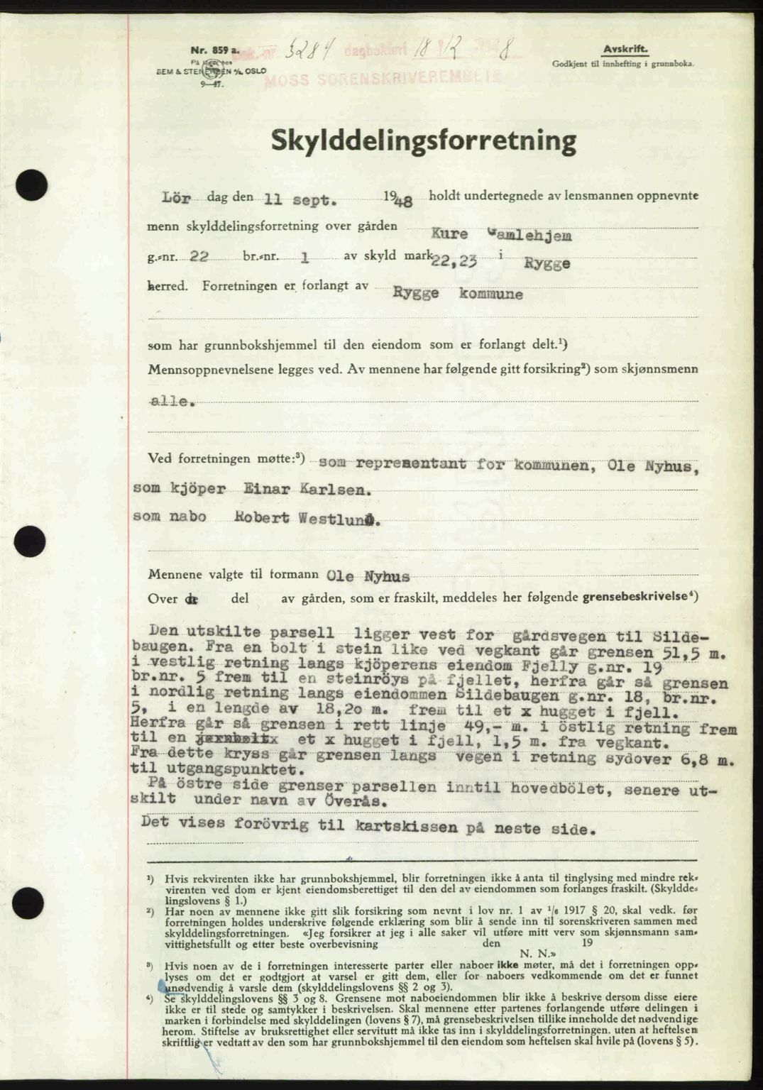 Moss sorenskriveri, SAO/A-10168: Pantebok nr. A20, 1948-1948, Dagboknr: 3284/1948