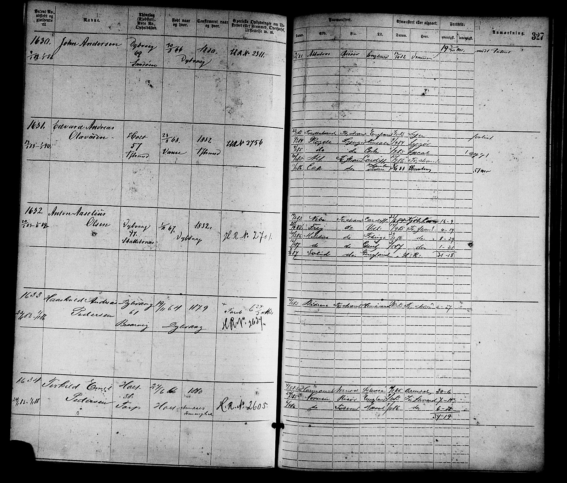 Tvedestrand mønstringskrets, SAK/2031-0011/F/Fa/L0001: Annotasjonsrulle nr 1-1905 med register, R-1, 1866-1886, s. 353