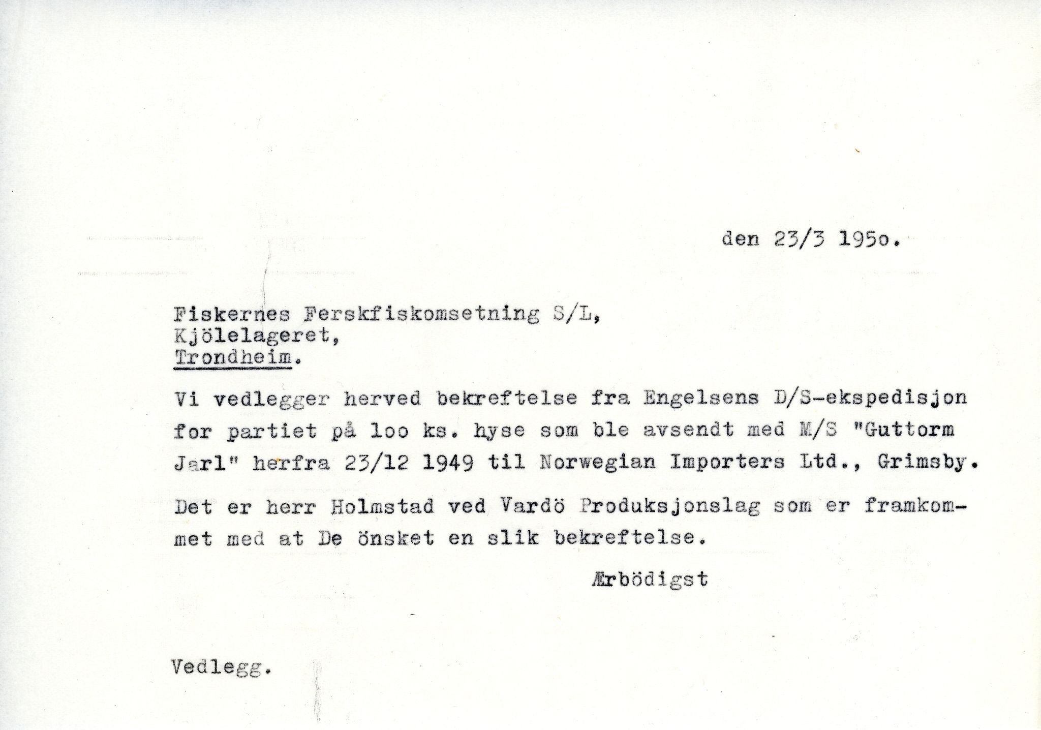 Vardø Fiskersamvirkelag, VAMU/A-0037/D/Da/L0002: Korrespondanse Er-Fi, 1946-1951