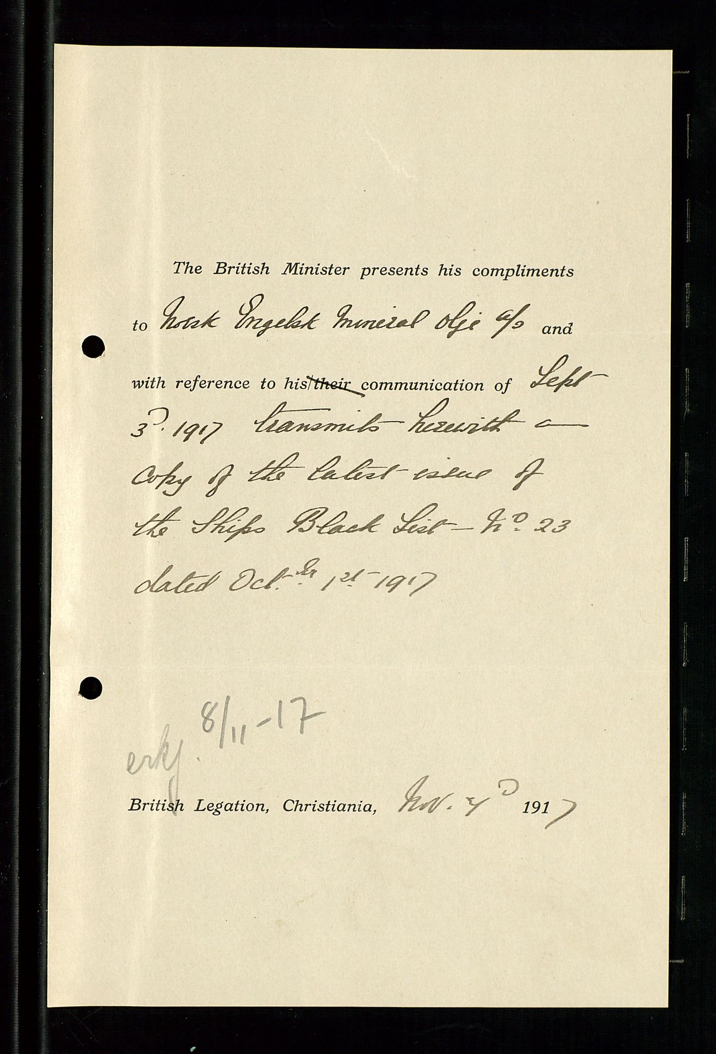 Pa 1521 - A/S Norske Shell, SAST/A-101915/E/Ea/Eaa/L0001: Sjefskorrespondanse, 1917, s. 707