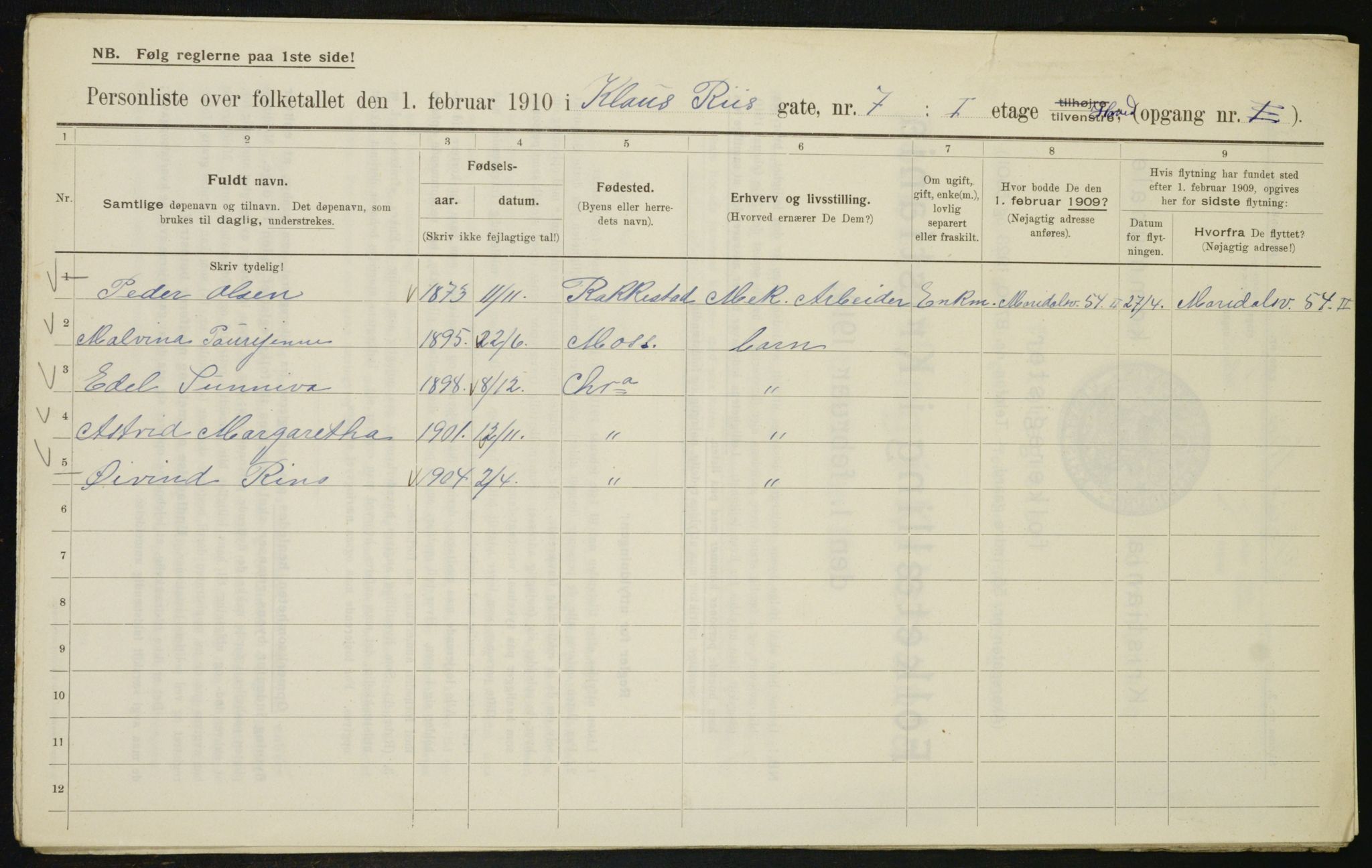 OBA, Kommunal folketelling 1.2.1910 for Kristiania, 1910, s. 12209