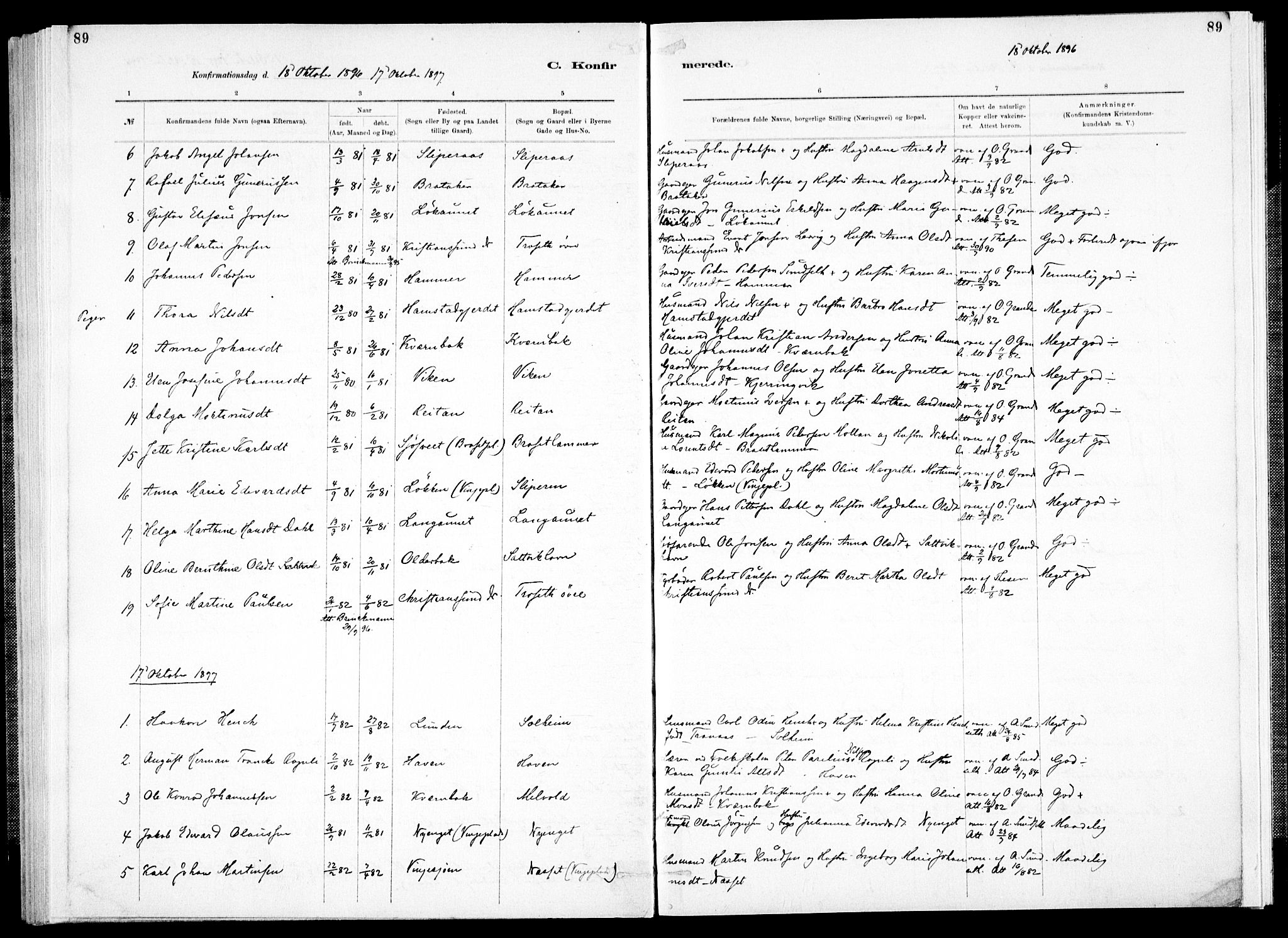 Ministerialprotokoller, klokkerbøker og fødselsregistre - Nord-Trøndelag, AV/SAT-A-1458/733/L0325: Ministerialbok nr. 733A04, 1884-1908, s. 89