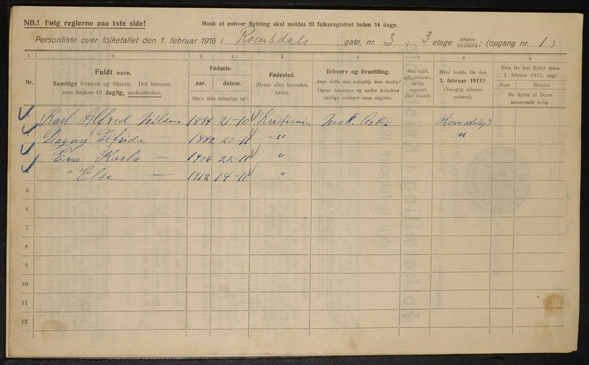 OBA, Kommunal folketelling 1.2.1916 for Kristiania, 1916, s. 85375