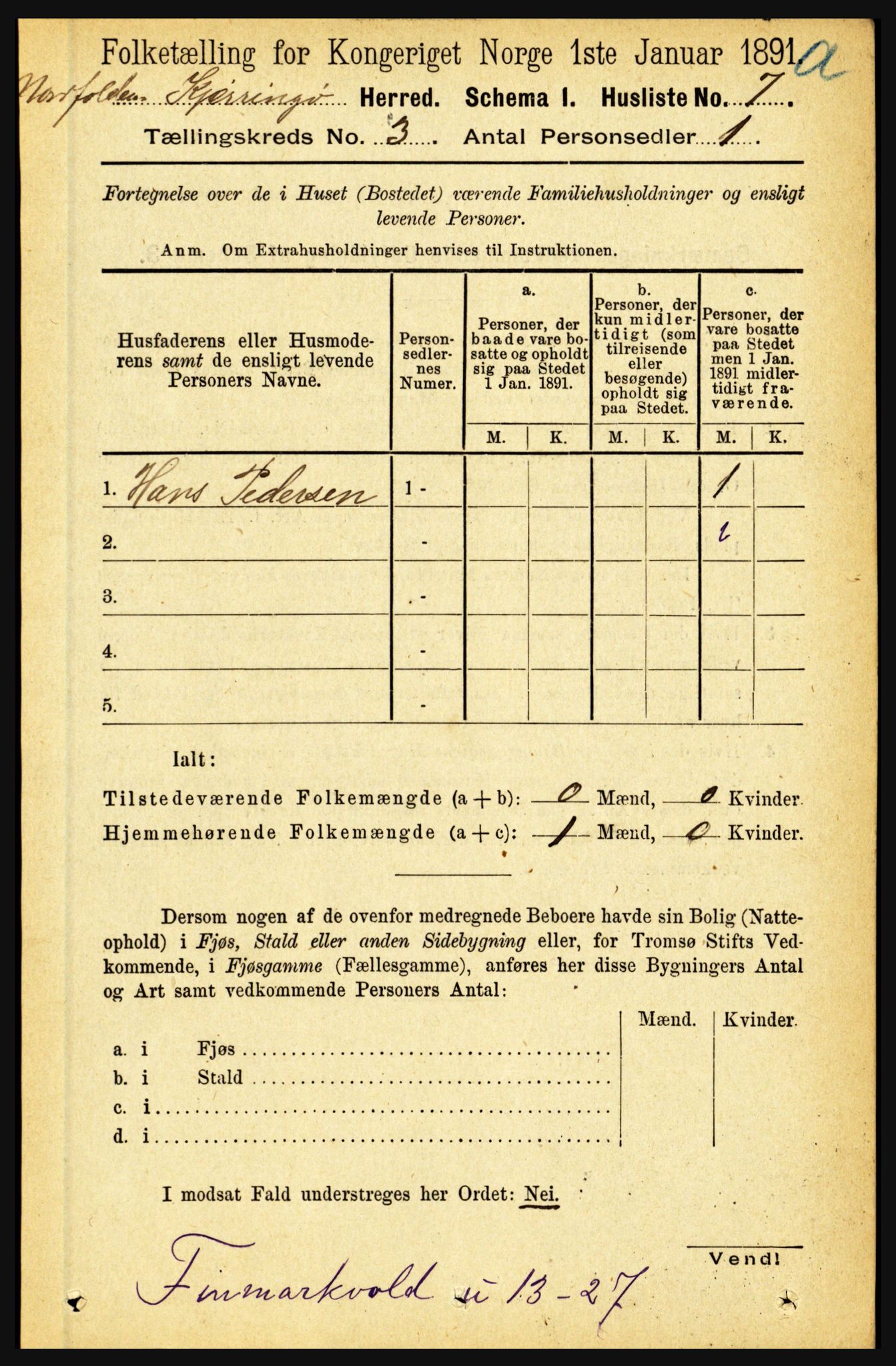 RA, Folketelling 1891 for 1846 Nordfold-Kjerringøy herred, 1891, s. 694