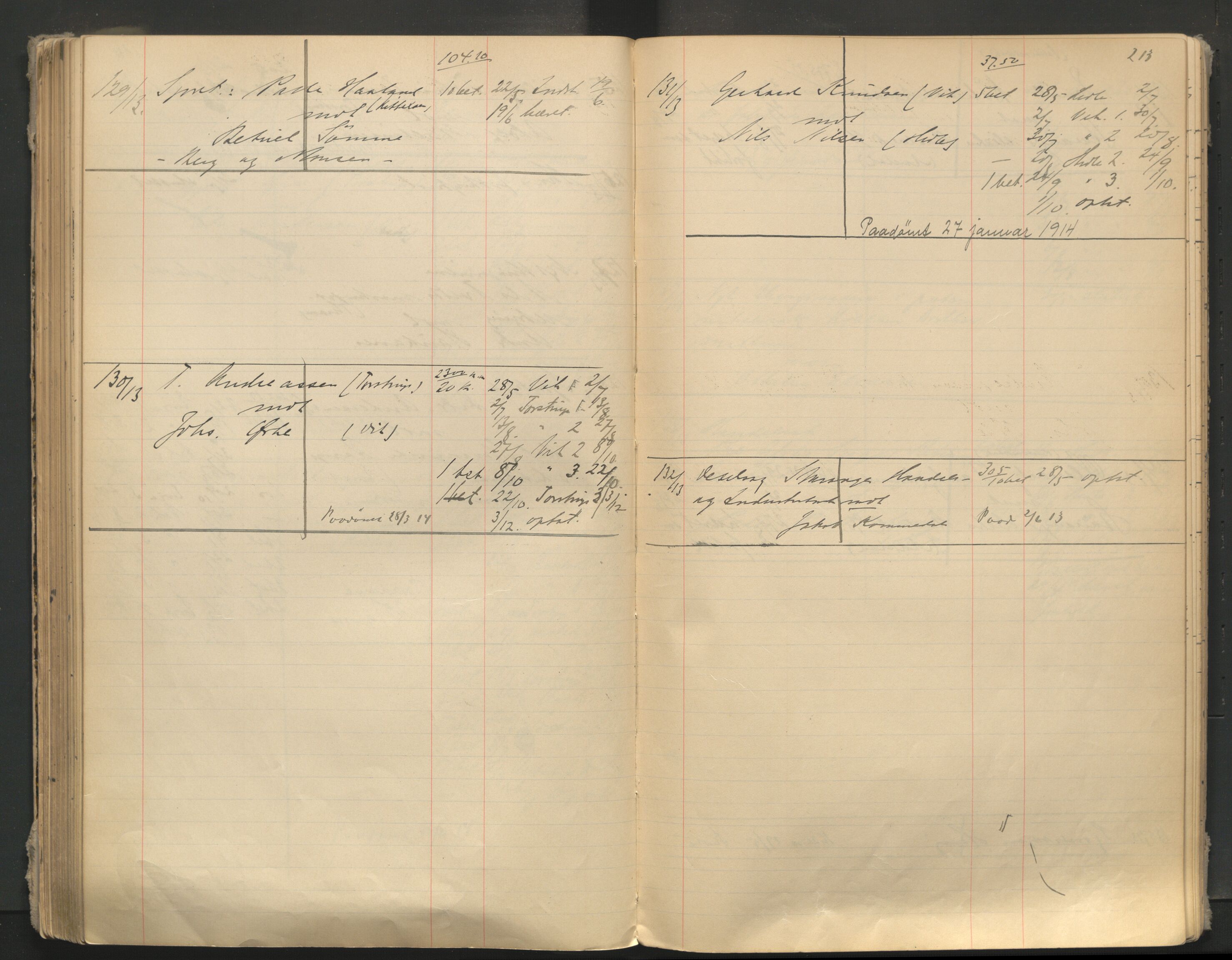 Stavanger byfogd, AV/SAST-A-101408/001/3/32/32A/L0005: Saksliste for Stavanger byting, 1910-1914, s. 212-213