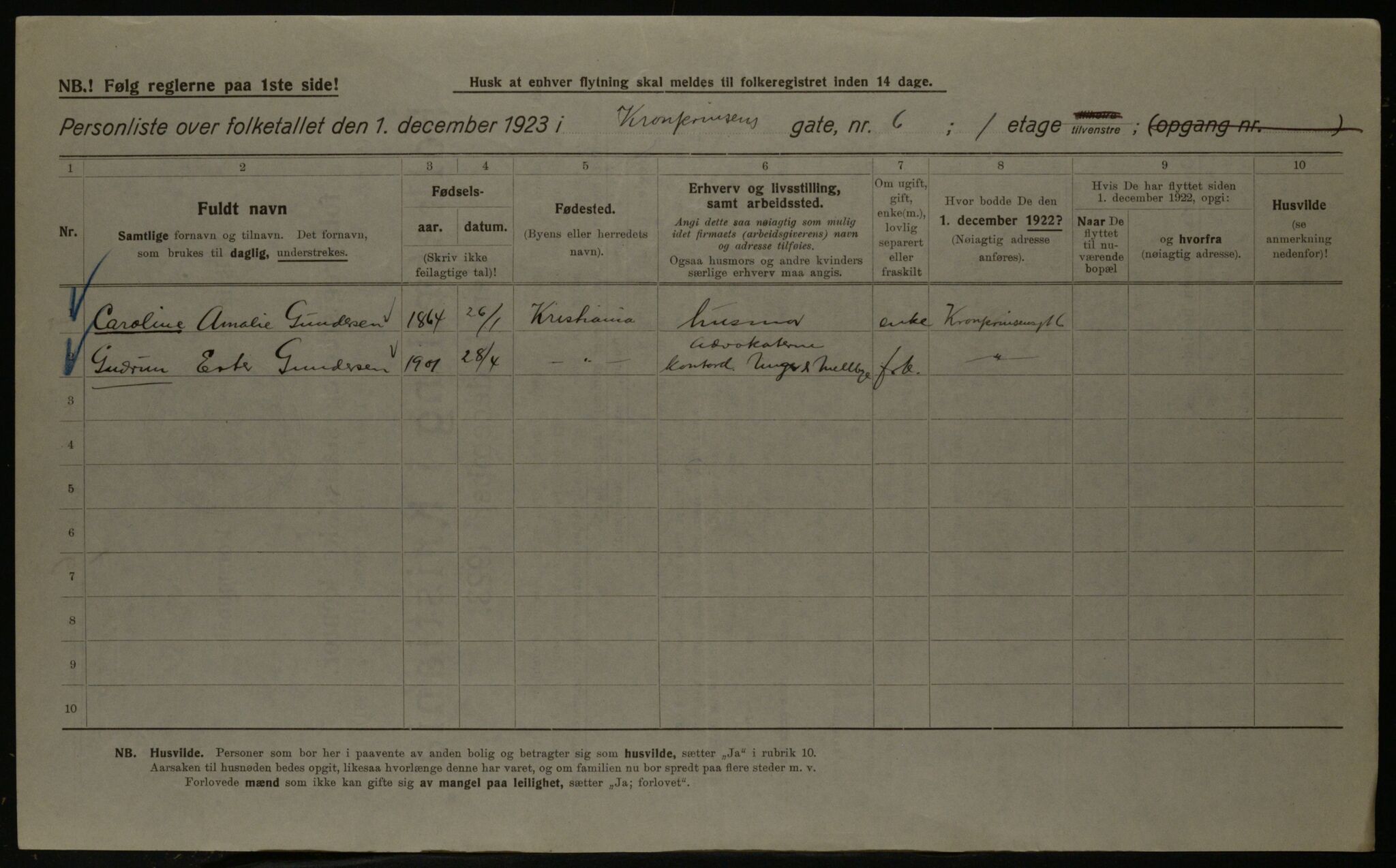 OBA, Kommunal folketelling 1.12.1923 for Kristiania, 1923, s. 61186