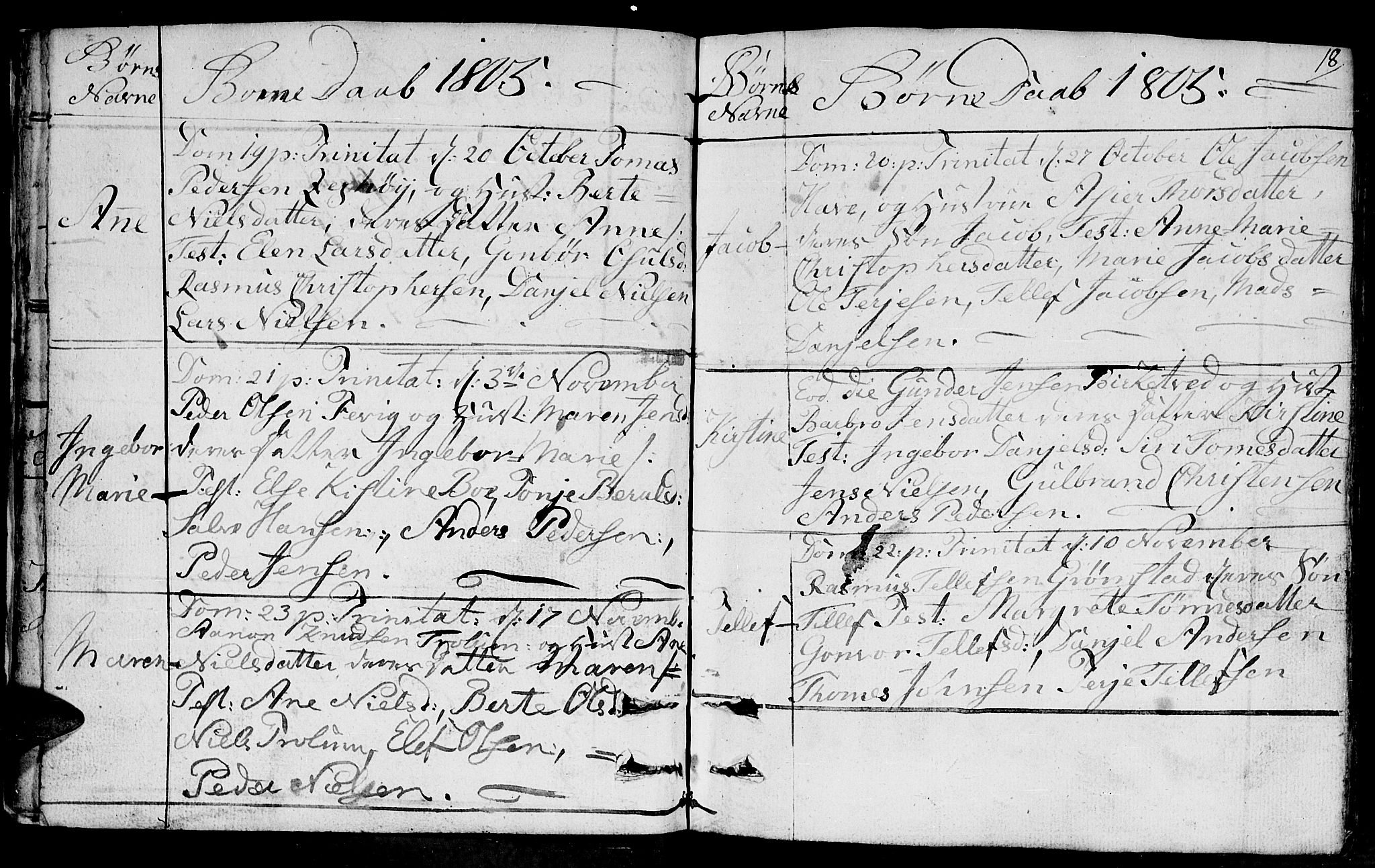 Fjære sokneprestkontor, AV/SAK-1111-0011/F/Fb/L0006: Klokkerbok nr. B 6, 1803-1817, s. 18