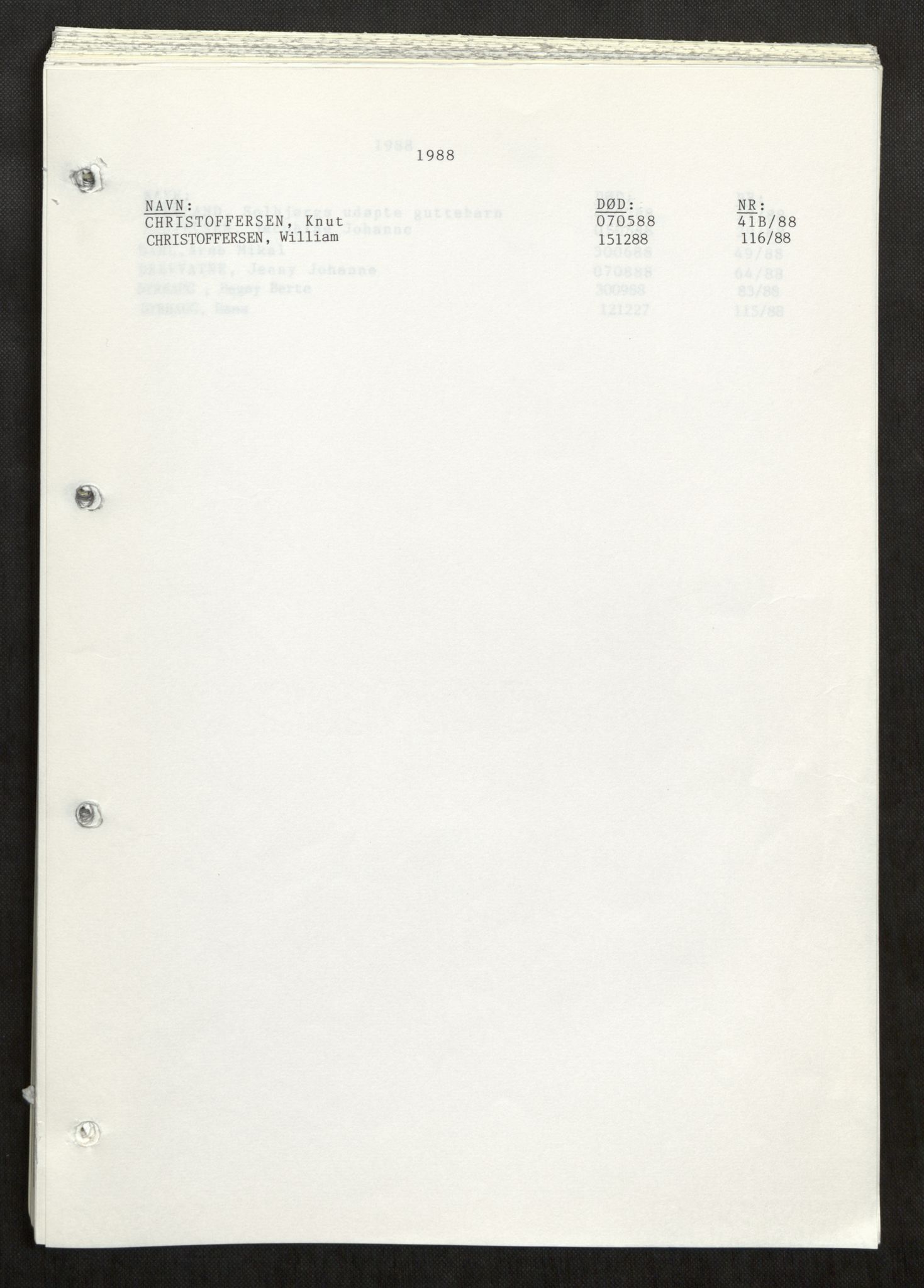 Vefsn lensmannskontor, SAT/A-5714/4/Gh/L0003: Dødsfallprotokoll, 1985-1989