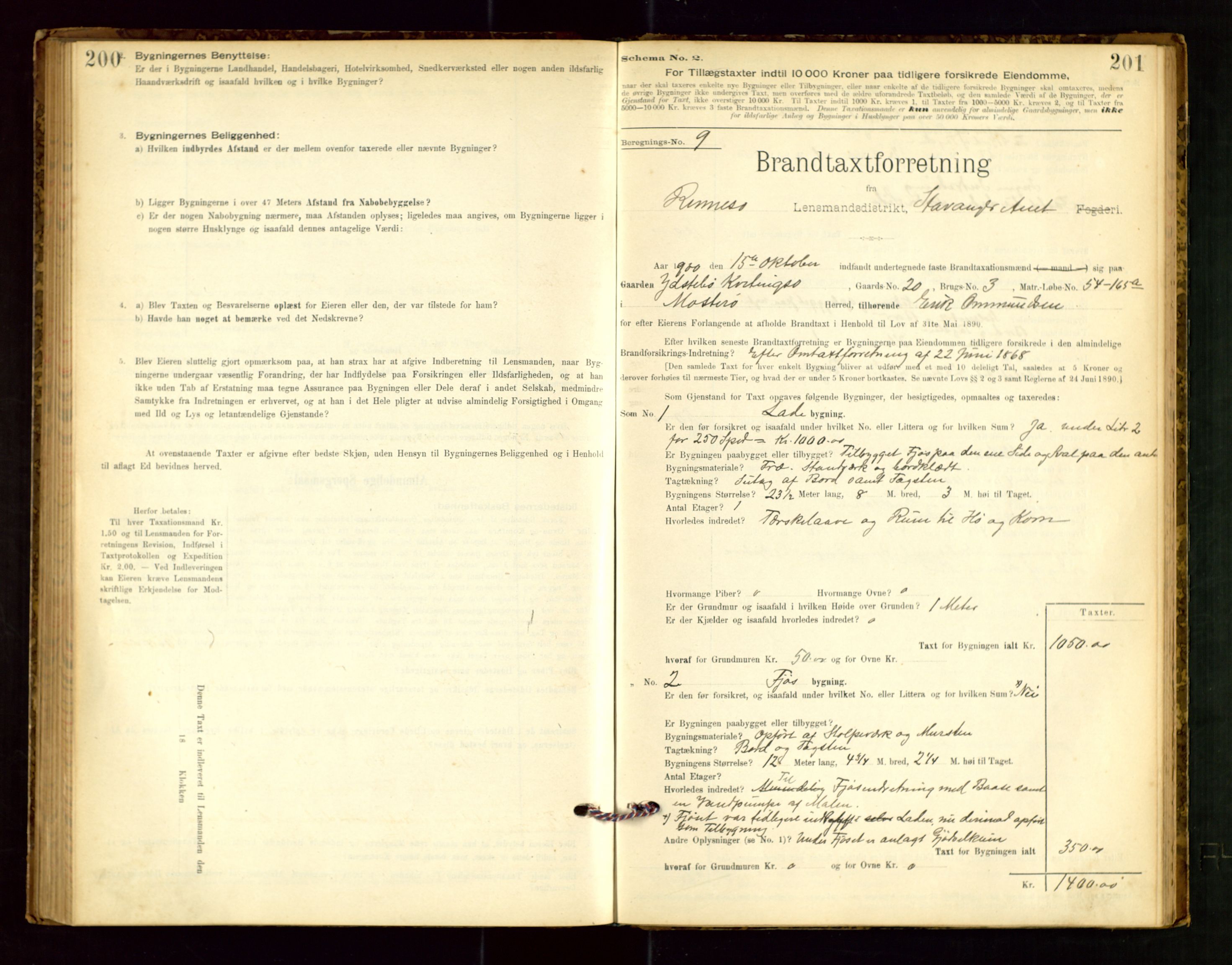 Rennesøy lensmannskontor, SAST/A-100165/Gob/L0001: Branntakstprotokoll - skjematakst, 1900-1956, s. 200-201