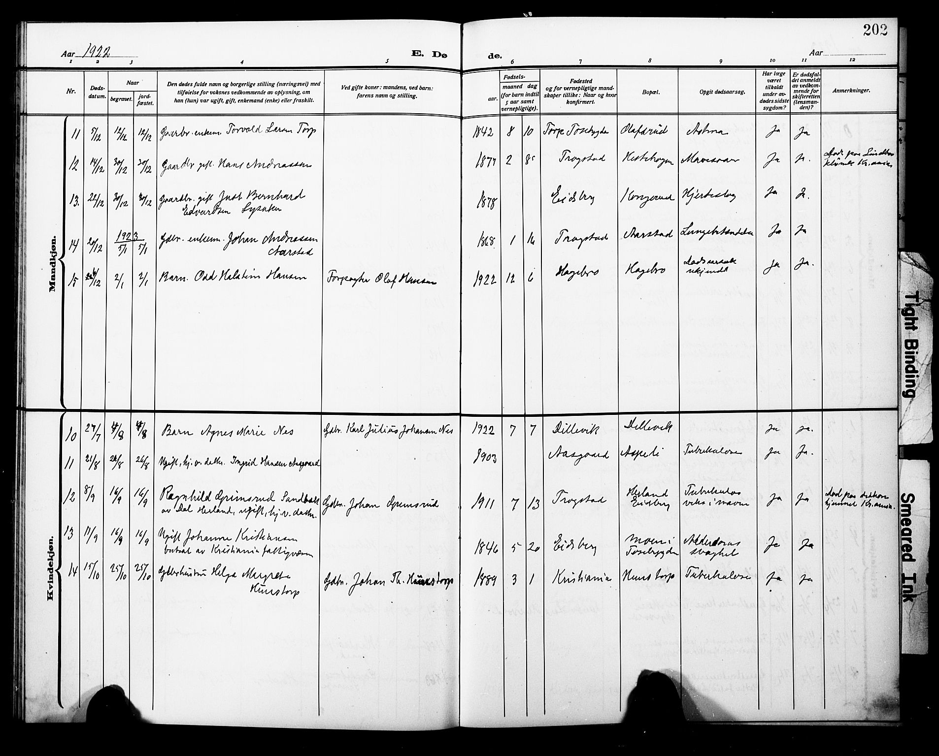 Trøgstad prestekontor Kirkebøker, AV/SAO-A-10925/G/Ga/L0002: Klokkerbok nr. I 2, 1911-1929, s. 202