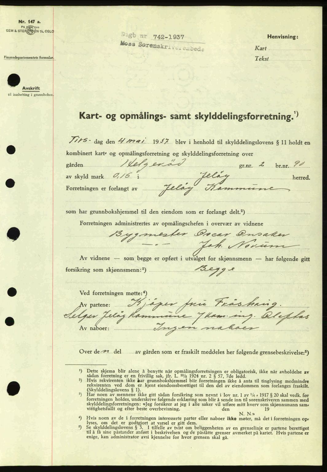 Moss sorenskriveri, SAO/A-10168: Pantebok nr. A2, 1936-1937, Dagboknr: 742/1937
