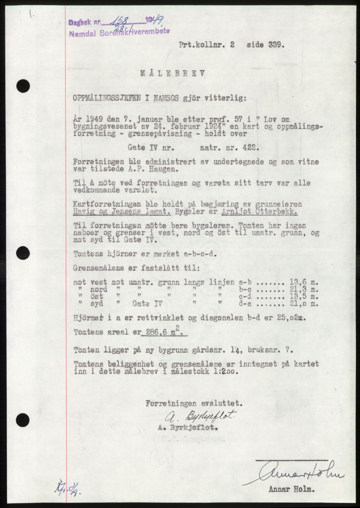 Namdal sorenskriveri, SAT/A-4133/1/2/2C: Pantebok nr. -, 1949-1949, Dagboknr: 158/1949
