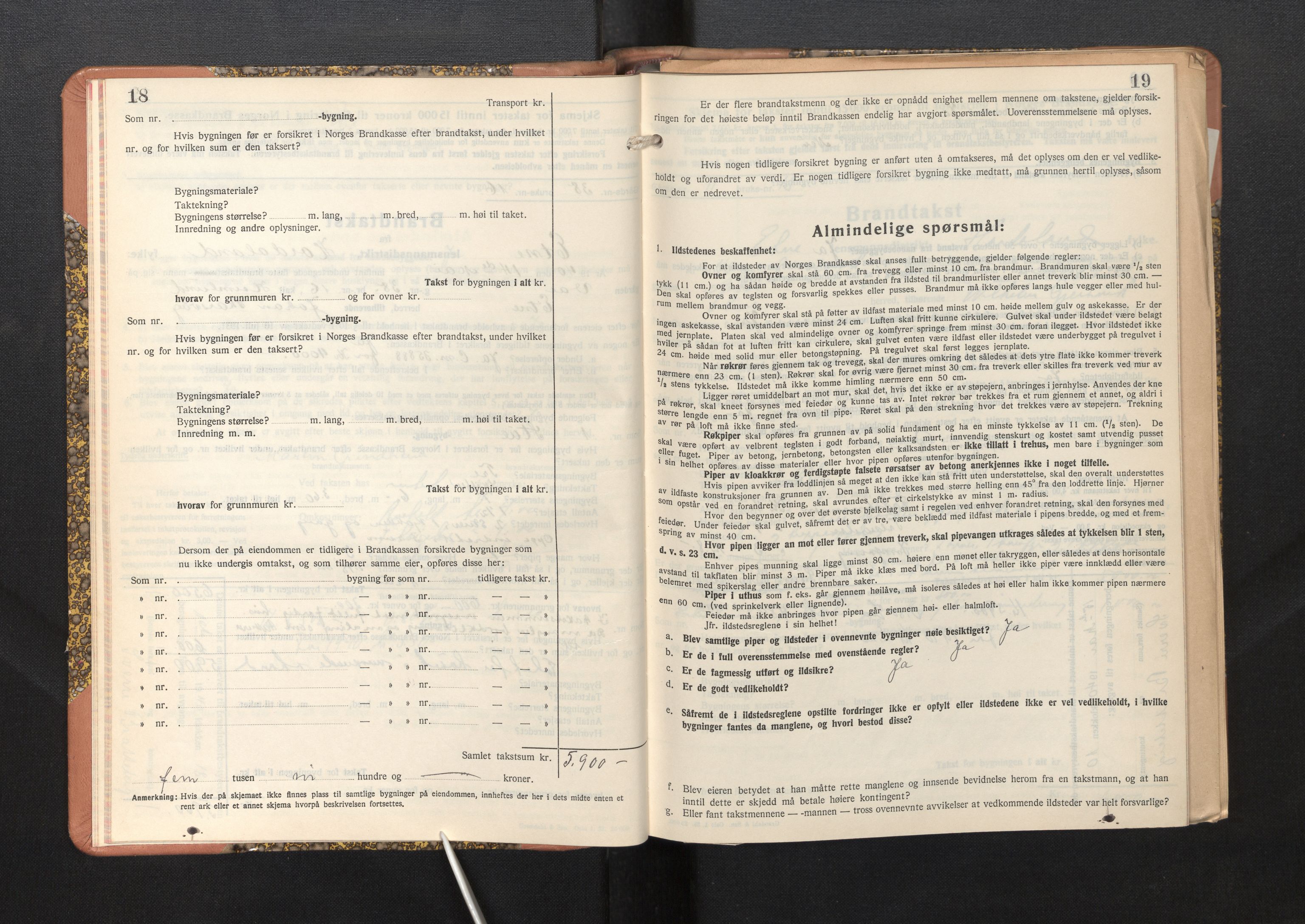 Lensmannen i Etne, AV/SAB-A-31601/0012/L0002: Branntakstprotokoll, skjematakst, 1939-1948, s. 18-19