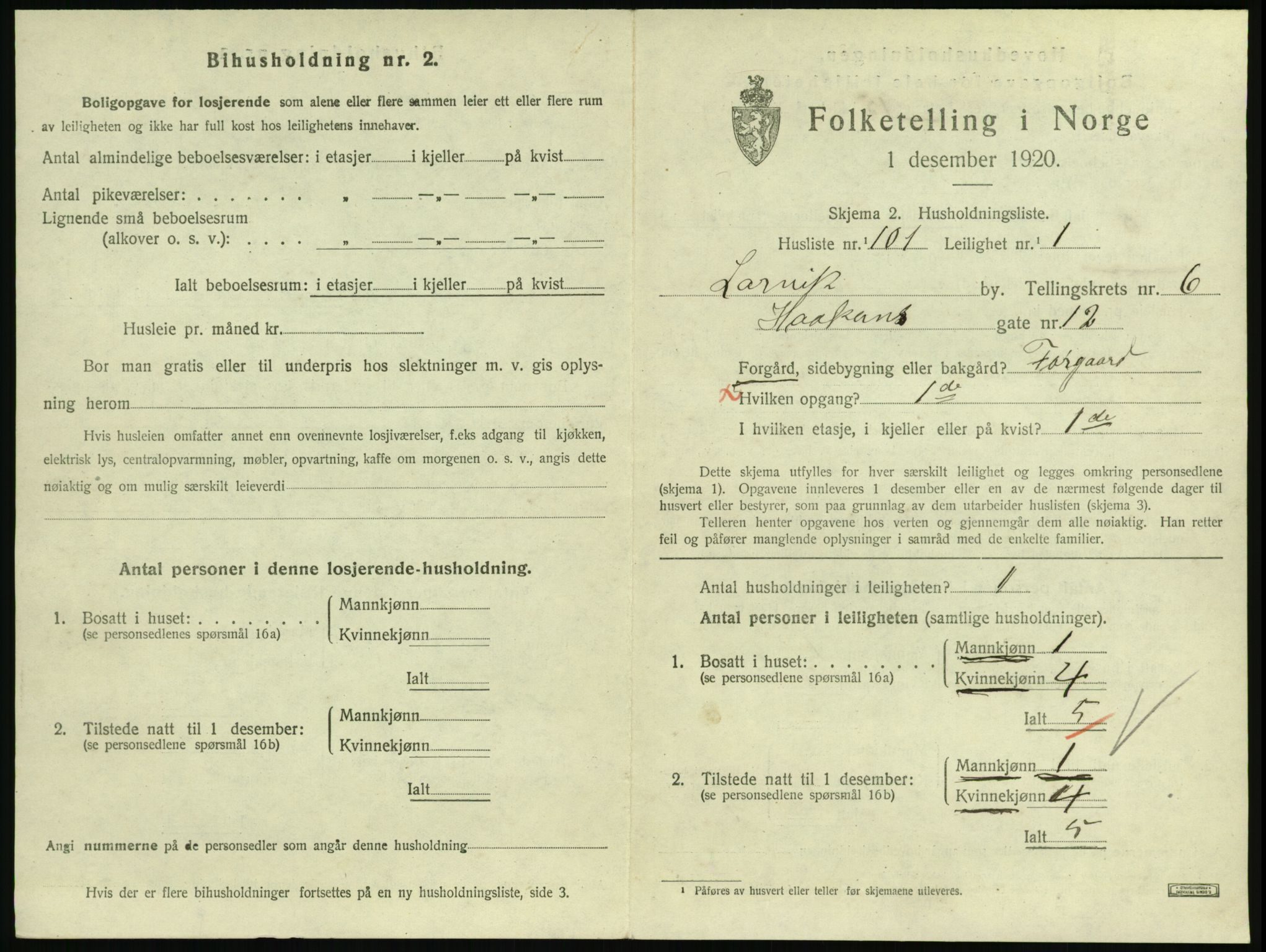 SAKO, Folketelling 1920 for 0707 Larvik kjøpstad, 1920, s. 5762