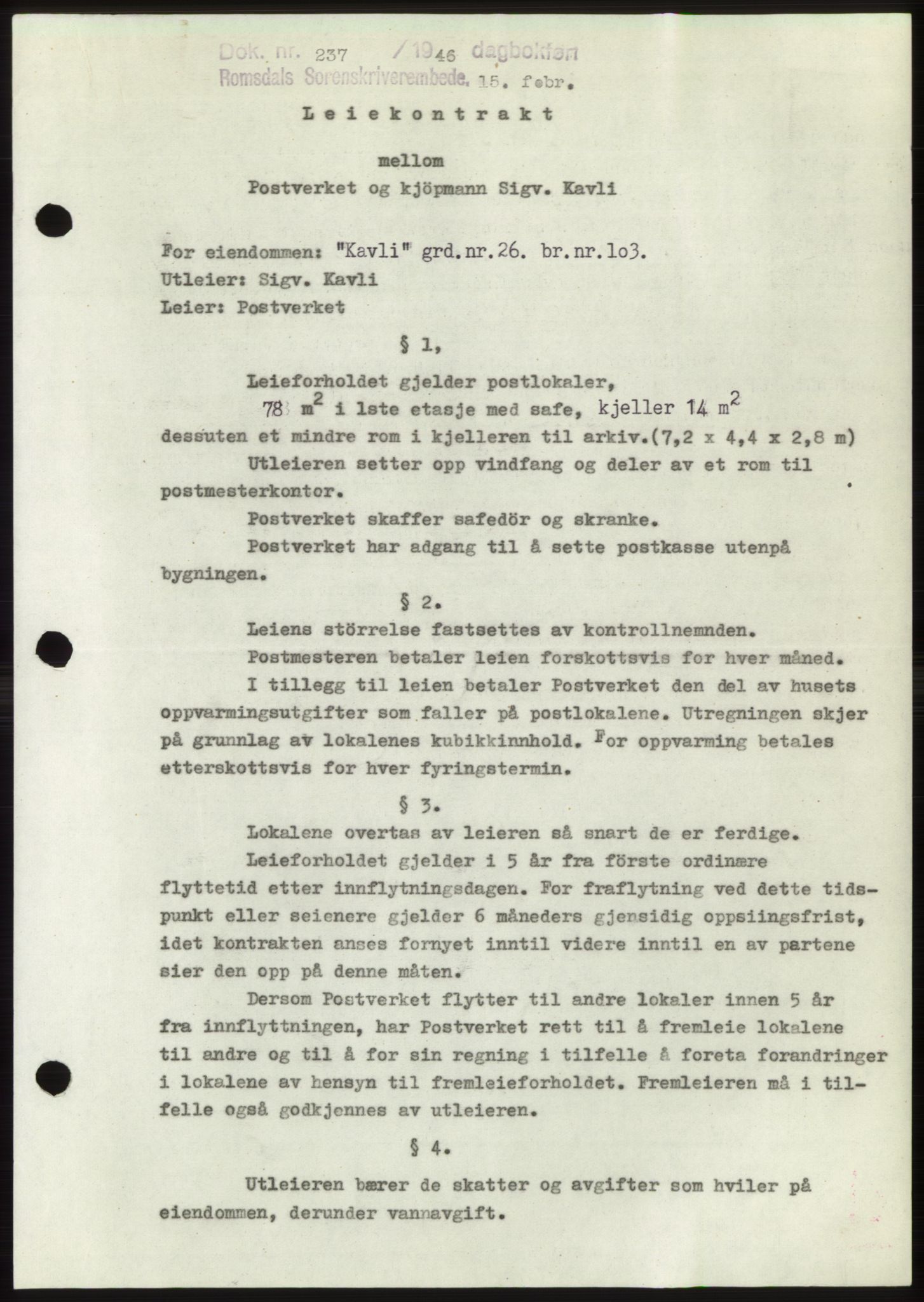 Romsdal sorenskriveri, SAT/A-4149/1/2/2C: Pantebok nr. B3, 1946-1948, Dagboknr: 237/1946