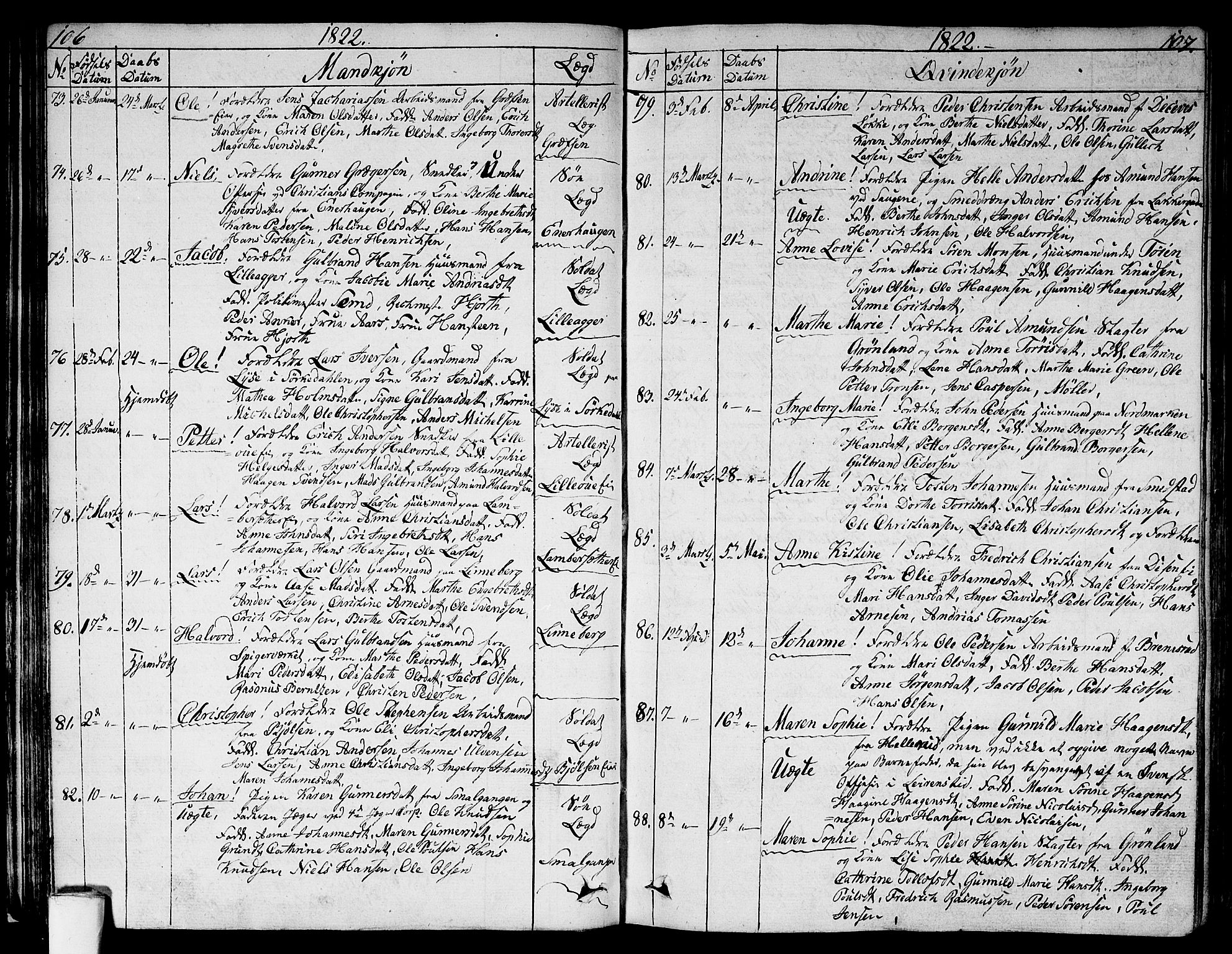 Aker prestekontor kirkebøker, AV/SAO-A-10861/G/L0004: Klokkerbok nr. 4, 1819-1829, s. 106-107