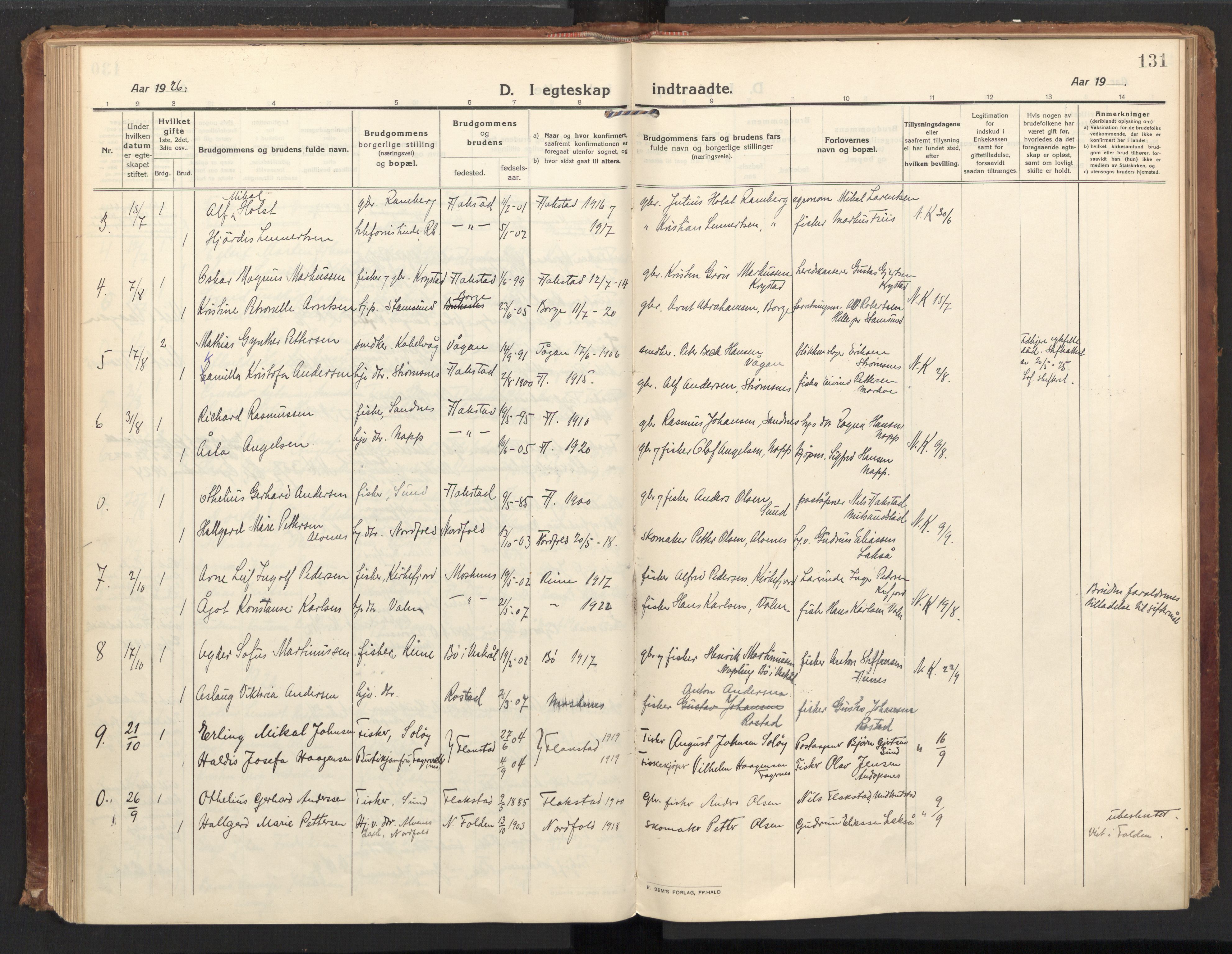 Ministerialprotokoller, klokkerbøker og fødselsregistre - Nordland, AV/SAT-A-1459/885/L1210: Ministerialbok nr. 885A10, 1916-1926, s. 131