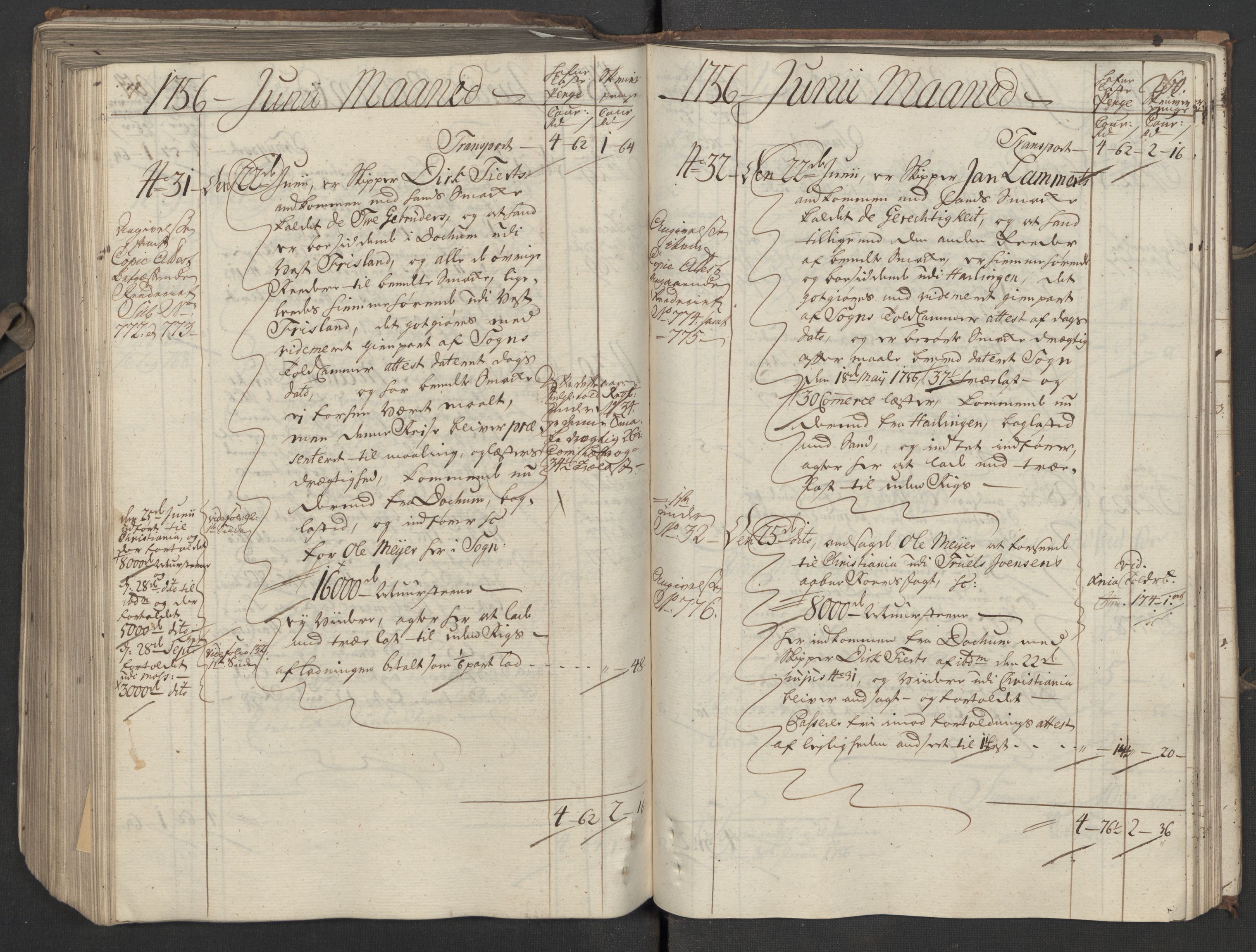 Generaltollkammeret, tollregnskaper, AV/RA-EA-5490/R05/L0026/0001: Tollregnskaper Moss, Son, Krokstad / Inngående hovedtollbok, 1756, s. 260