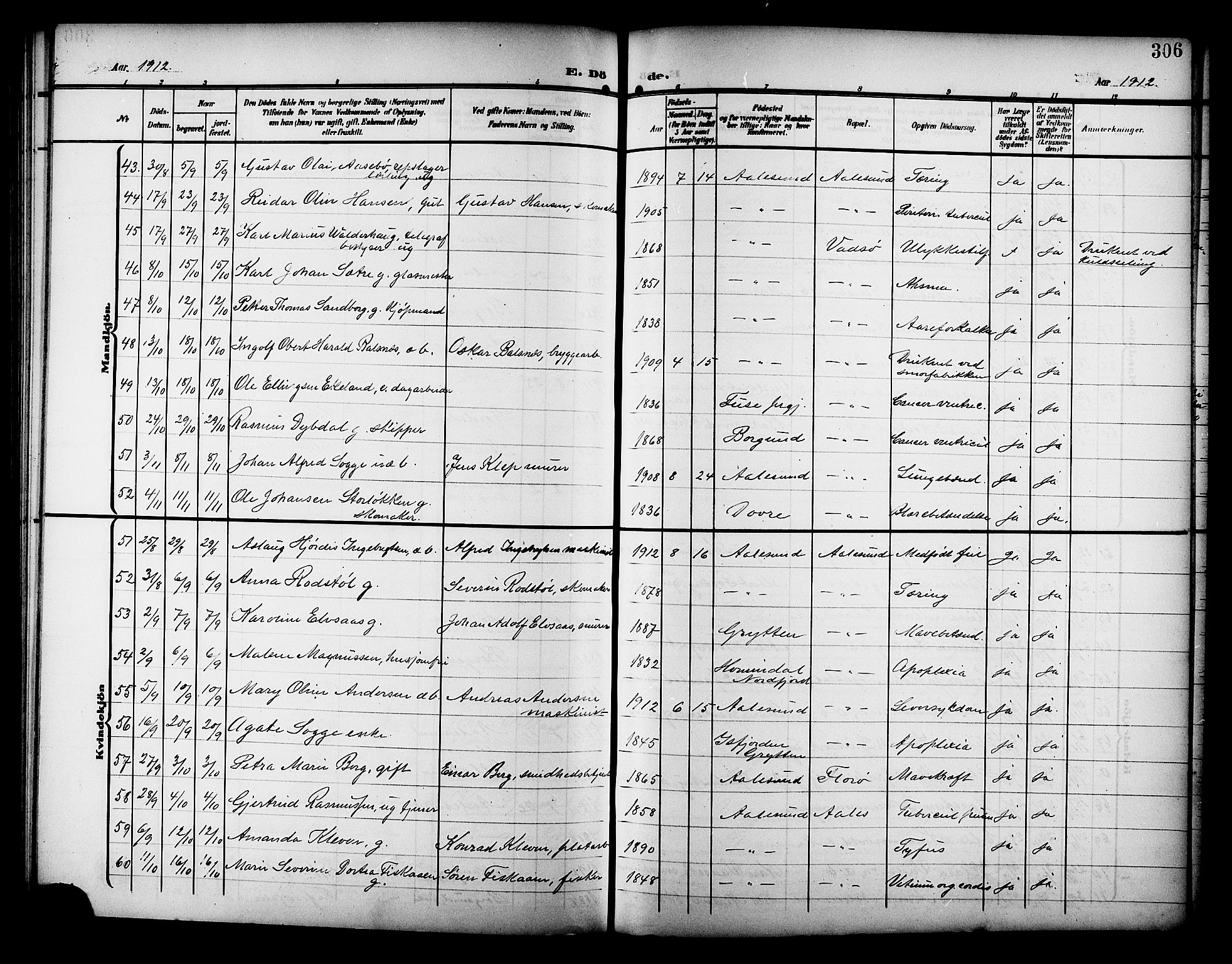 Ministerialprotokoller, klokkerbøker og fødselsregistre - Møre og Romsdal, AV/SAT-A-1454/529/L0470: Klokkerbok nr. 529C07, 1907-1917, s. 306