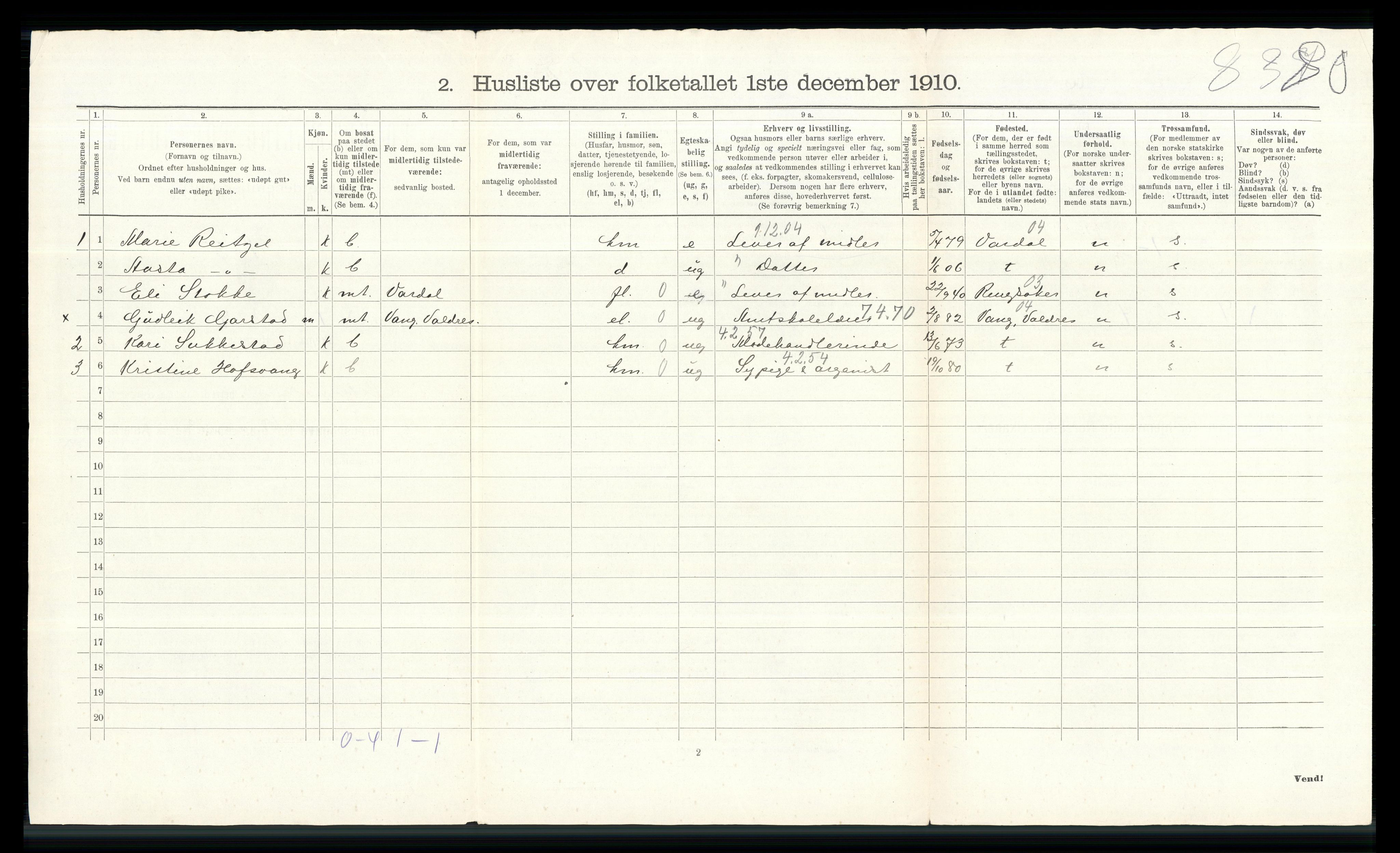 RA, Folketelling 1910 for 0528 Østre Toten herred, 1910, s. 1706