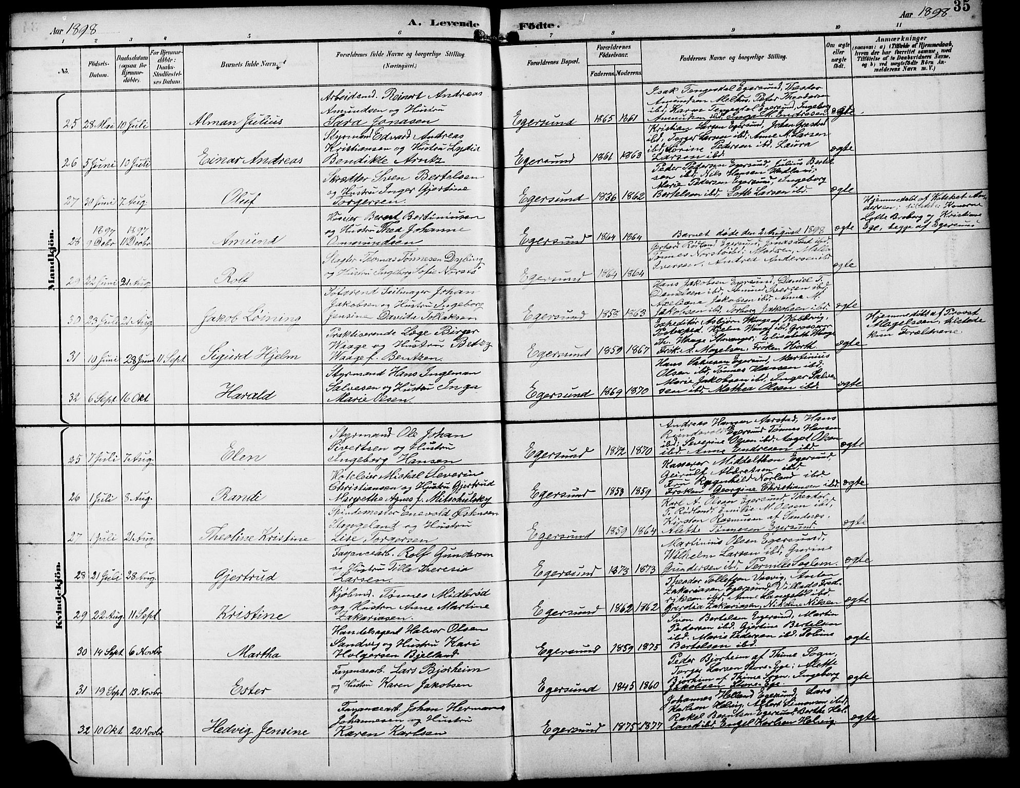 Eigersund sokneprestkontor, AV/SAST-A-101807/S09/L0010: Klokkerbok nr. B 10, 1893-1907, s. 35