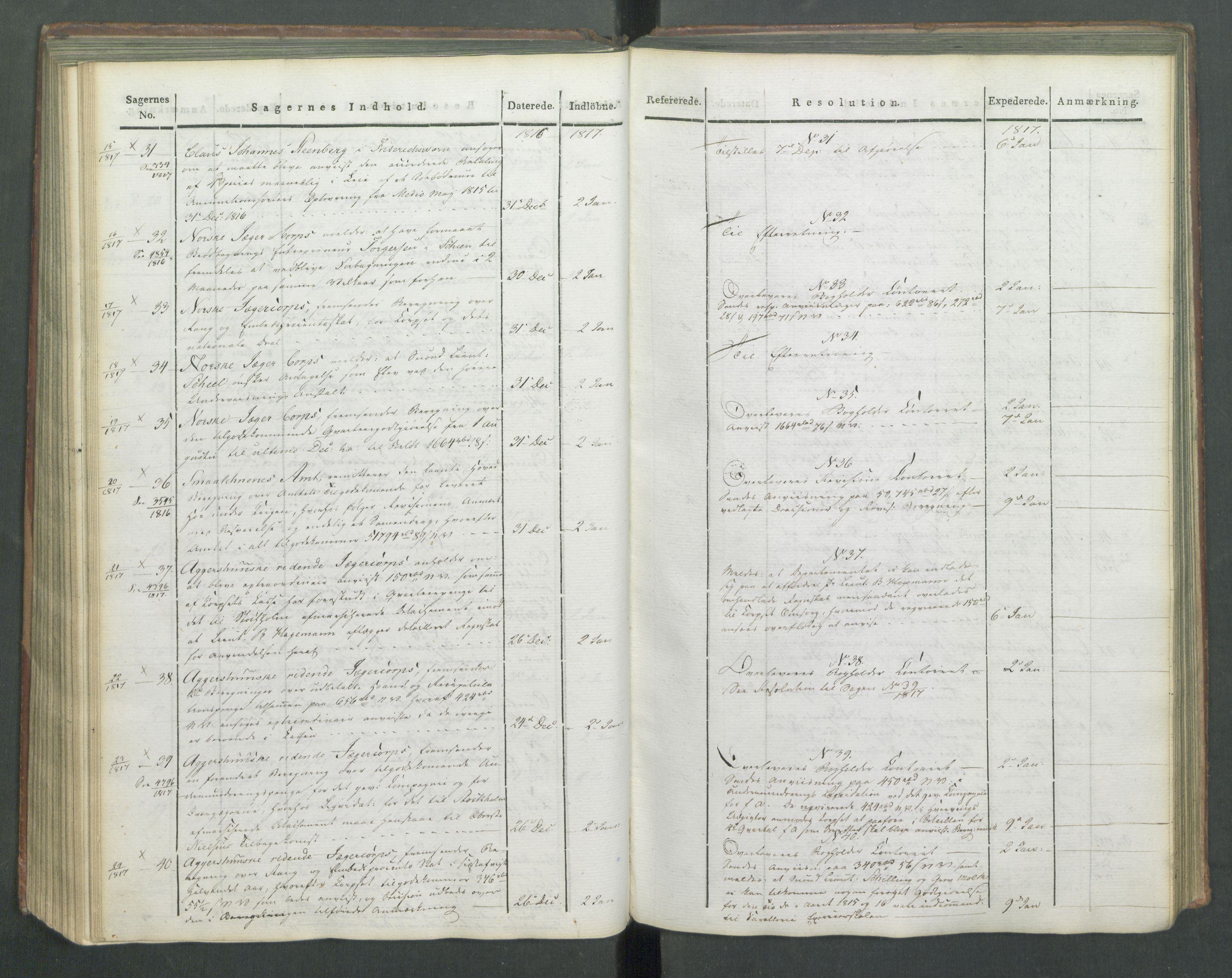 Armédepartementet, AV/RA-RAFA-3493/C/Ca/L0009: 6. Departements Journal, 1816-1817