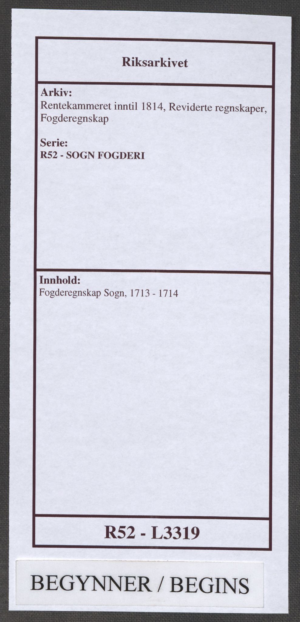 Rentekammeret inntil 1814, Reviderte regnskaper, Fogderegnskap, AV/RA-EA-4092/R52/L3319: Fogderegnskap Sogn, 1713-1714, s. 1