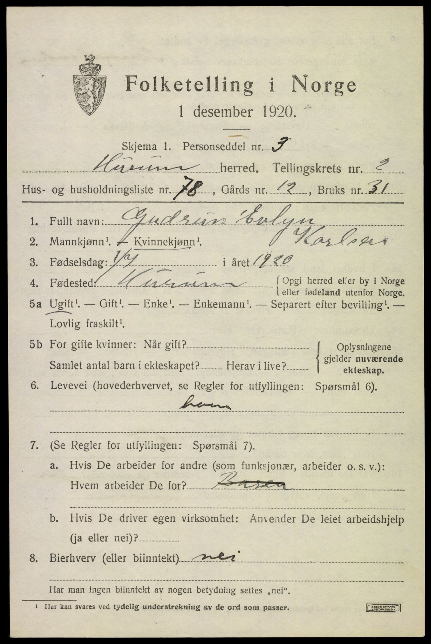 SAKO, Folketelling 1920 for 0628 Hurum herred, 1920, s. 4614