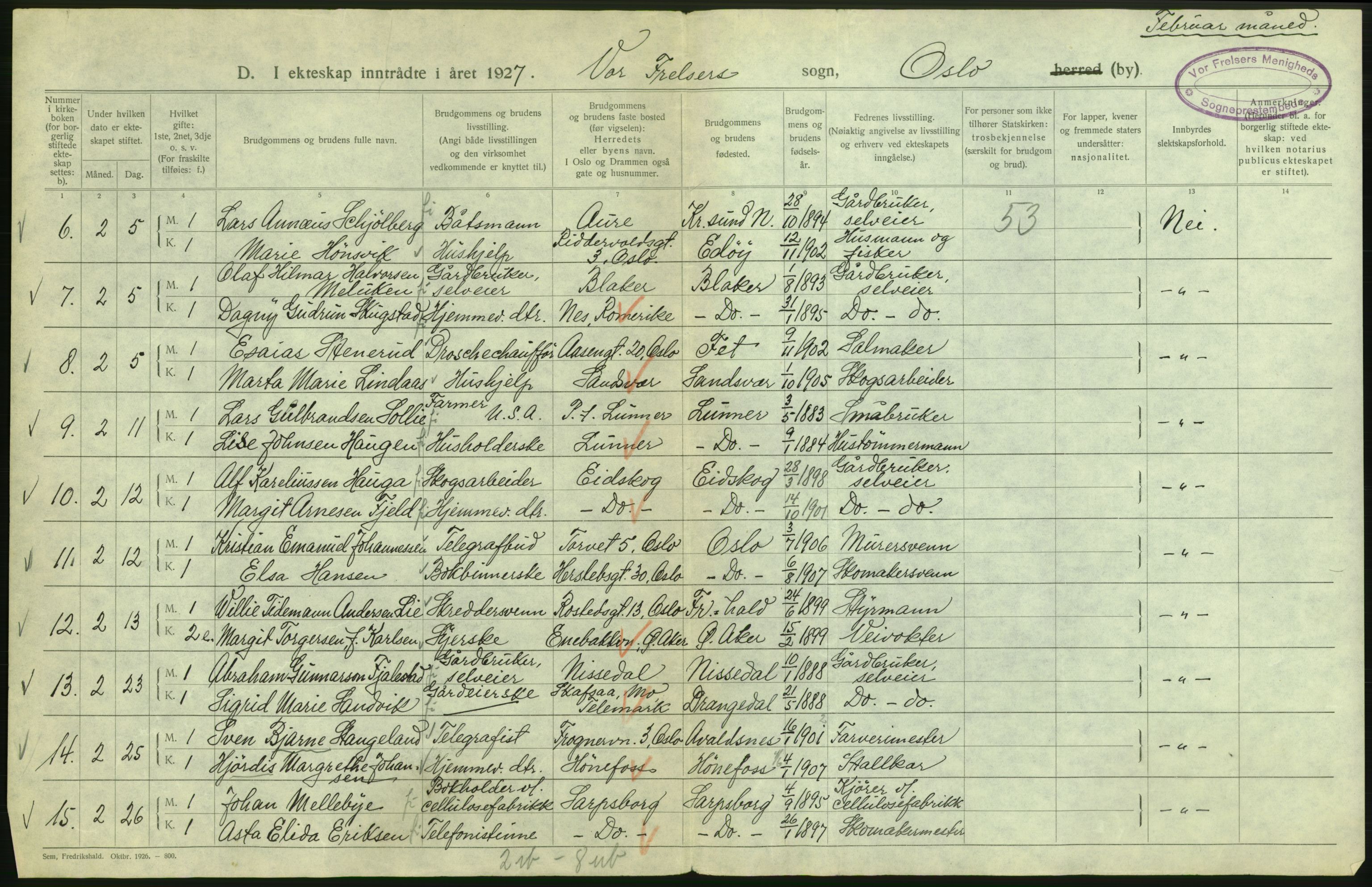 Statistisk sentralbyrå, Sosiodemografiske emner, Befolkning, AV/RA-S-2228/D/Df/Dfc/Dfcg/L0008: Oslo: Gifte, 1927, s. 4