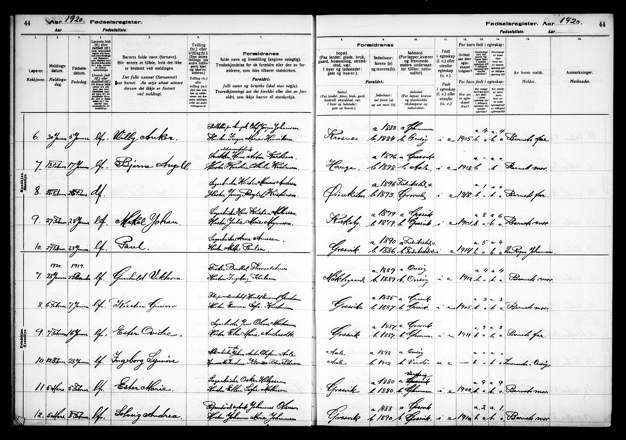 Onsøy prestekontor Kirkebøker, AV/SAO-A-10914/J/Jb/L0001: Fødselsregister nr. II 1, 1916-1938, s. 44