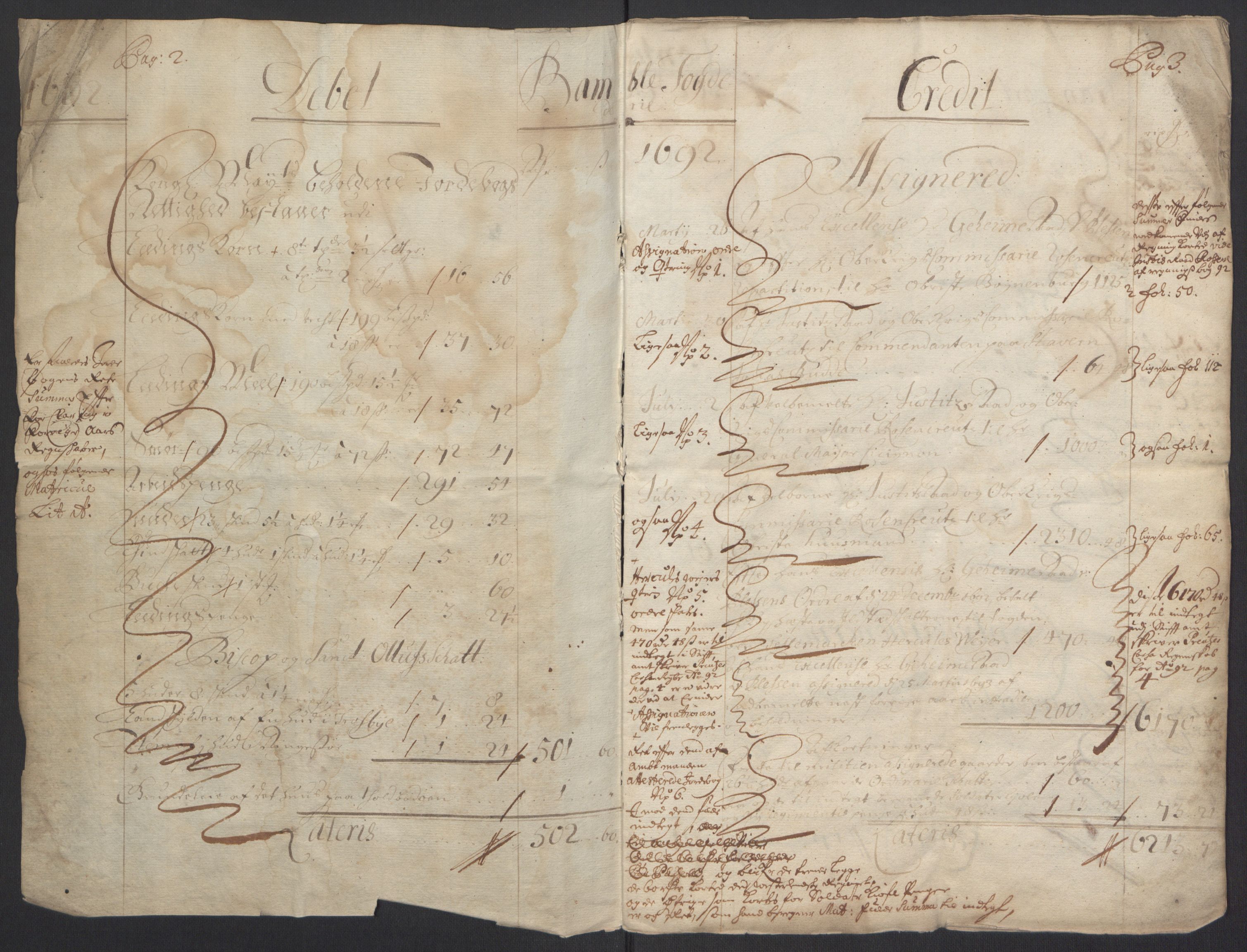 Rentekammeret inntil 1814, Reviderte regnskaper, Fogderegnskap, RA/EA-4092/R34/L2052: Fogderegnskap Bamble, 1692-1693, s. 4