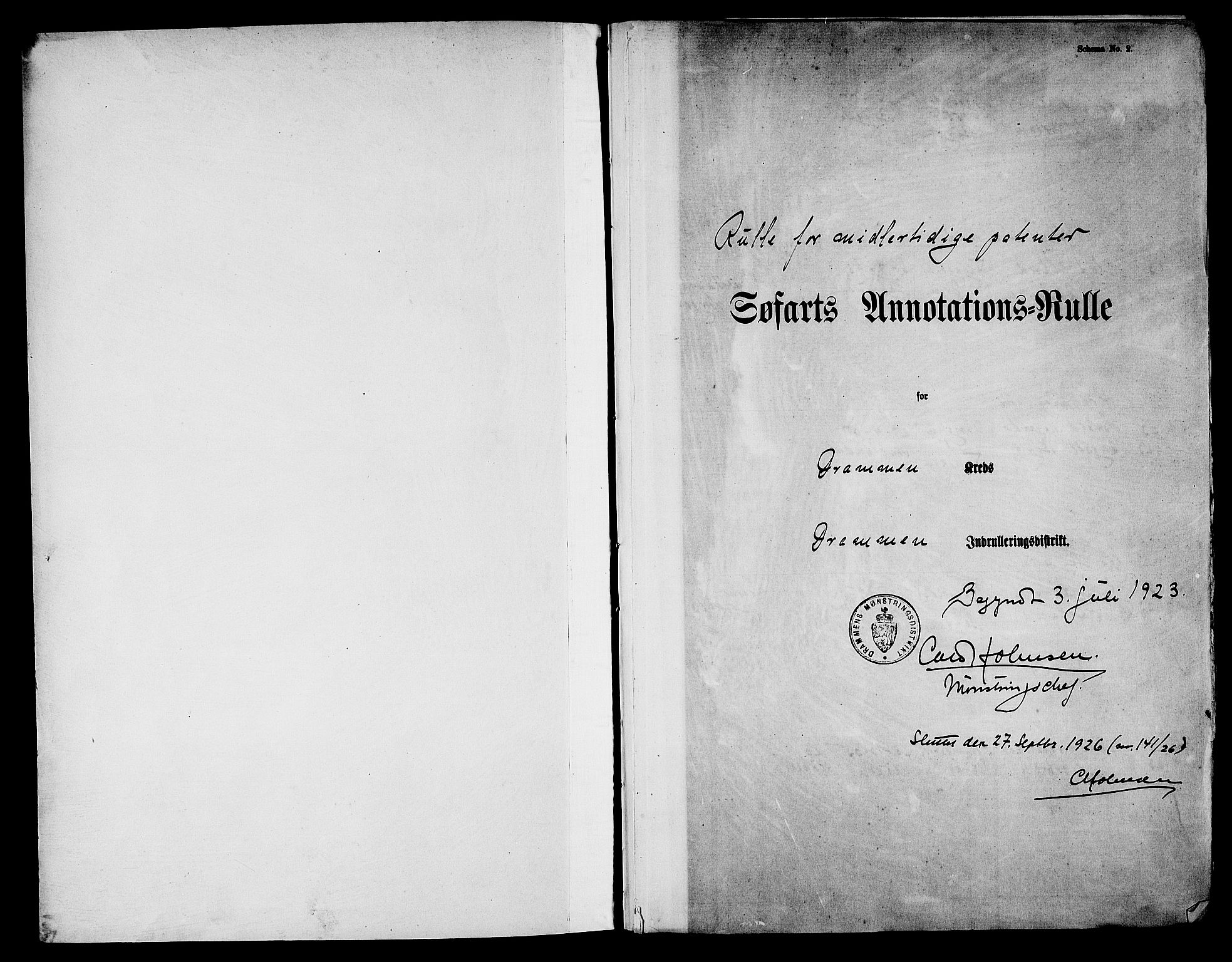 Drammen innrulleringsdistrikt, SAKO/A-781/F/Fd/L0005: Midlertidige patenter, 1923-1926, s. 2
