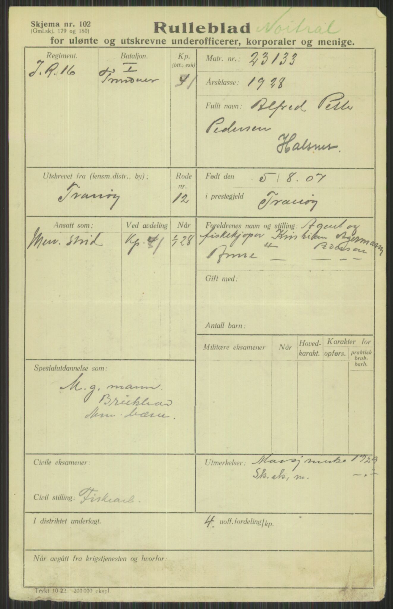 Forsvaret, Troms infanteriregiment nr. 16, AV/RA-RAFA-3146/P/Pa/L0013/0003: Rulleblad / Rulleblad for regimentets menige mannskaper, årsklasse 1928, 1928, s. 161