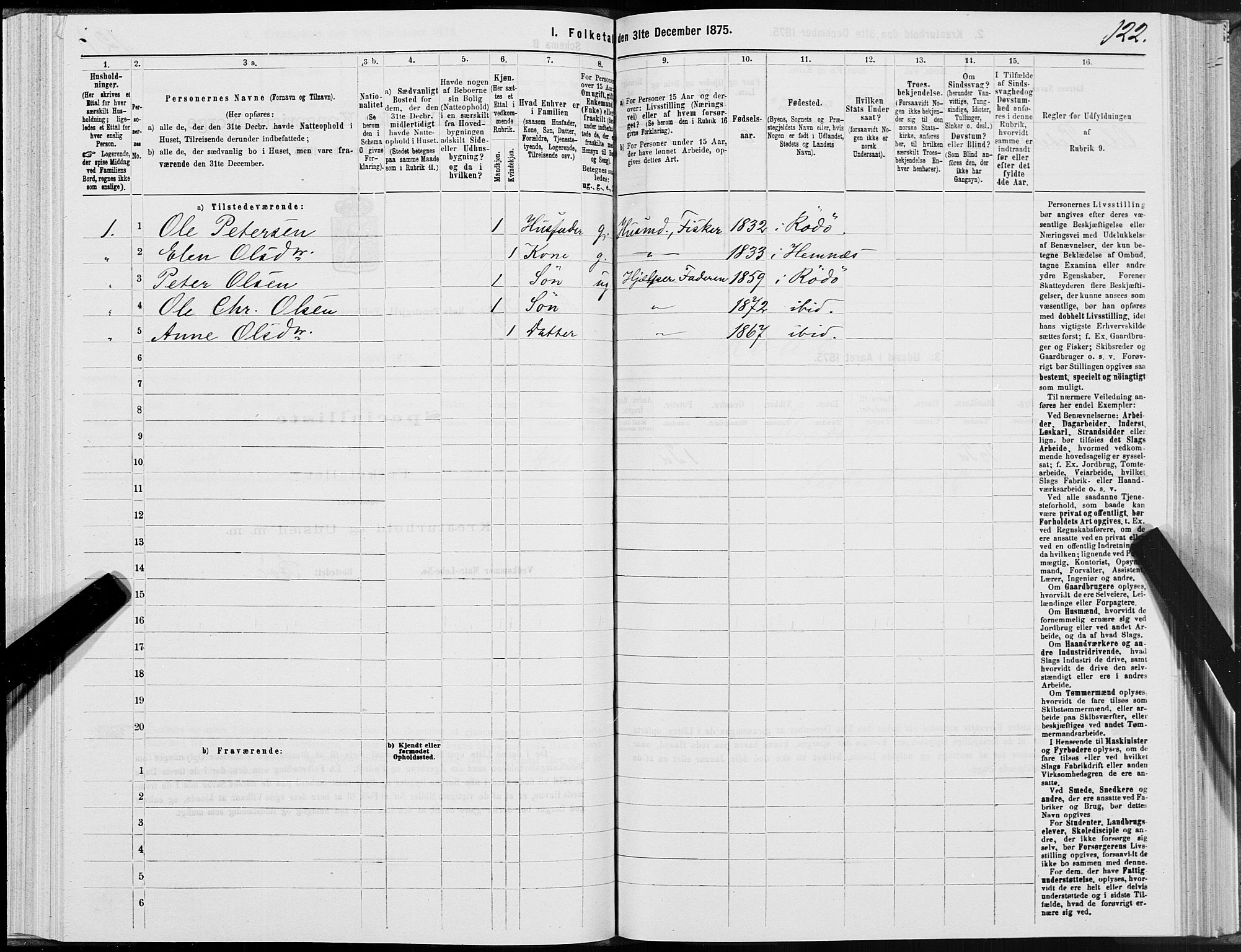 SAT, Folketelling 1875 for 1836P Rødøy prestegjeld, 1875, s. 2122