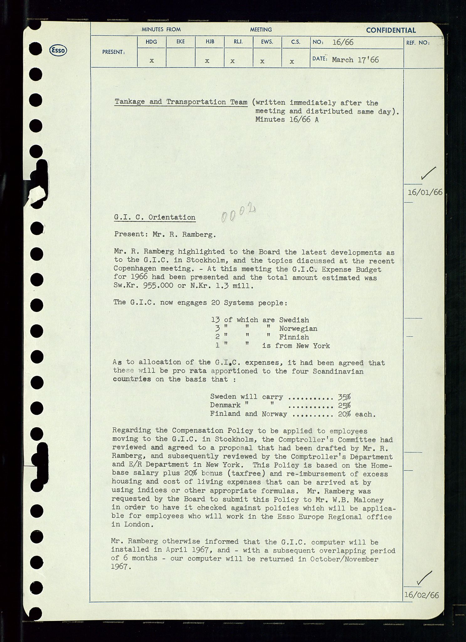 Pa 0982 - Esso Norge A/S, AV/SAST-A-100448/A/Aa/L0002/0002: Den administrerende direksjon Board minutes (styrereferater) / Den administrerende direksjon Board minutes (styrereferater), 1966, s. 40