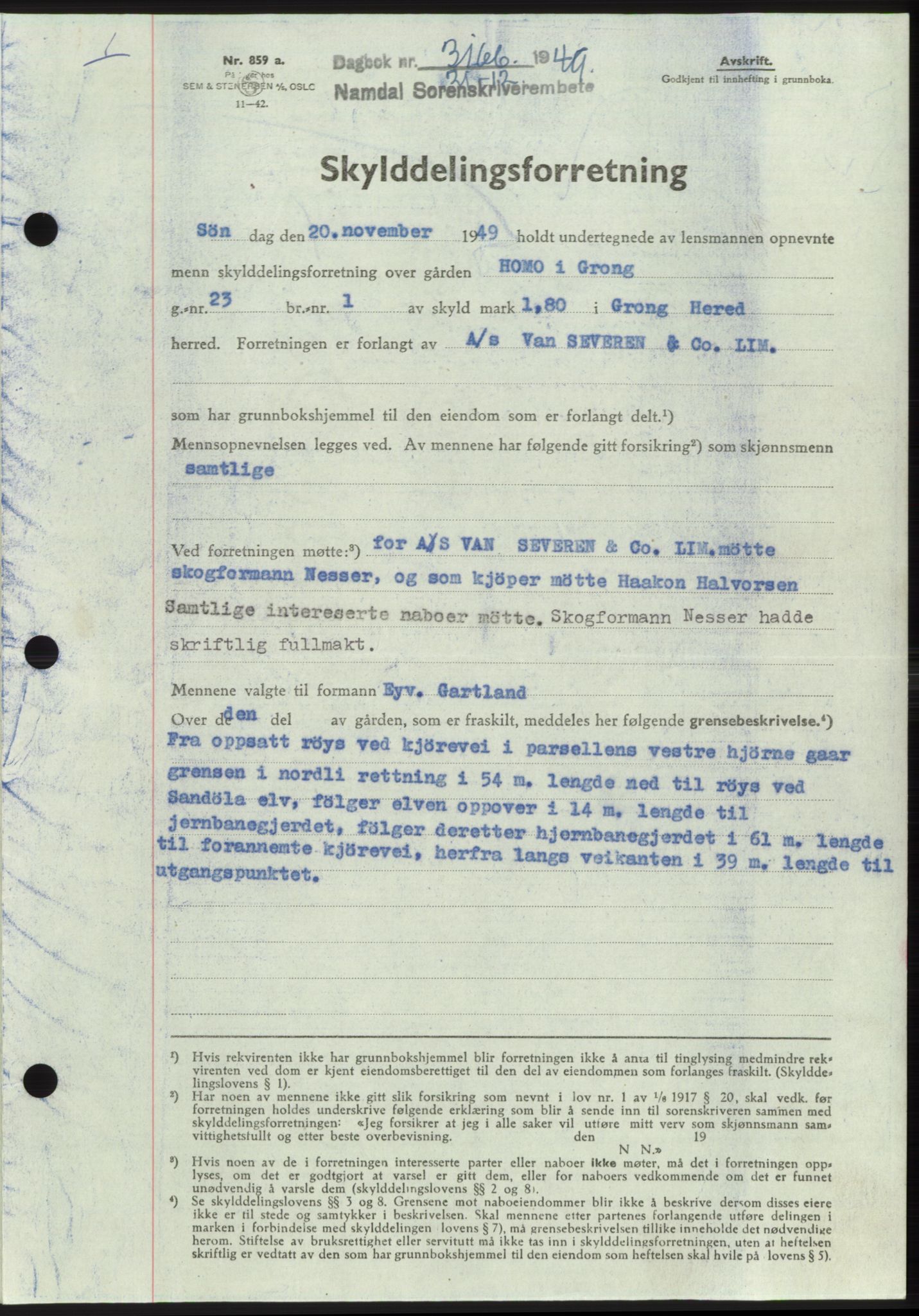 Namdal sorenskriveri, SAT/A-4133/1/2/2C: Pantebok nr. -, 1949-1949, Dagboknr: 3166/1949