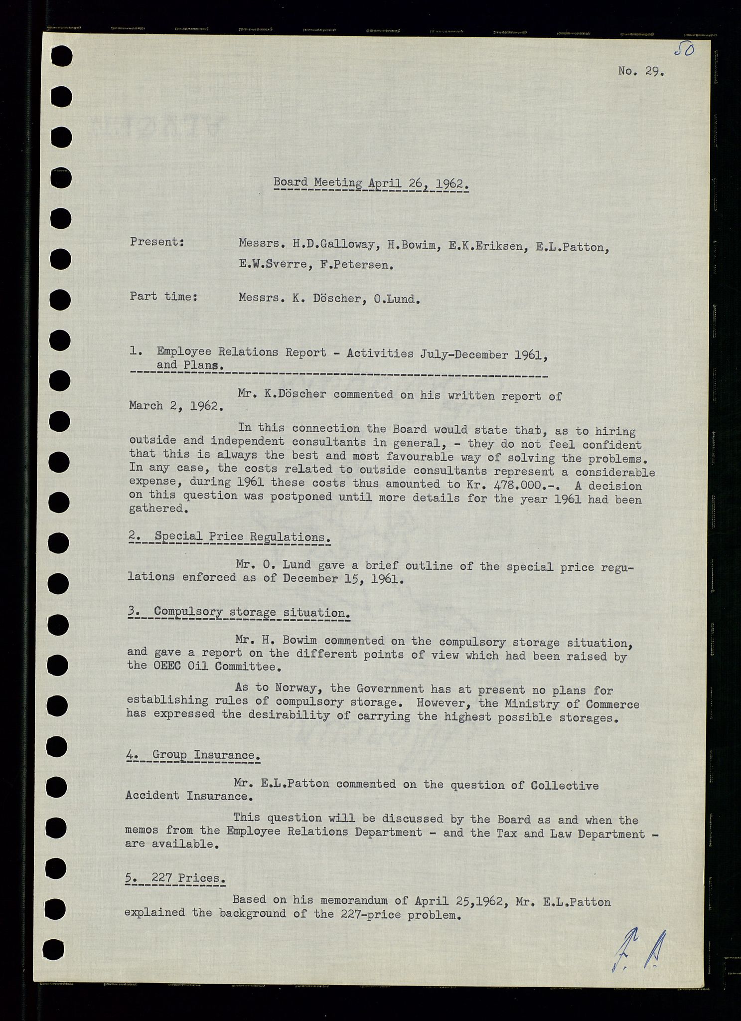 Pa 0982 - Esso Norge A/S, AV/SAST-A-100448/A/Aa/L0001/0003: Den administrerende direksjon Board minutes (styrereferater) / Den administrerende direksjon Board minutes (styrereferater), 1962, s. 50