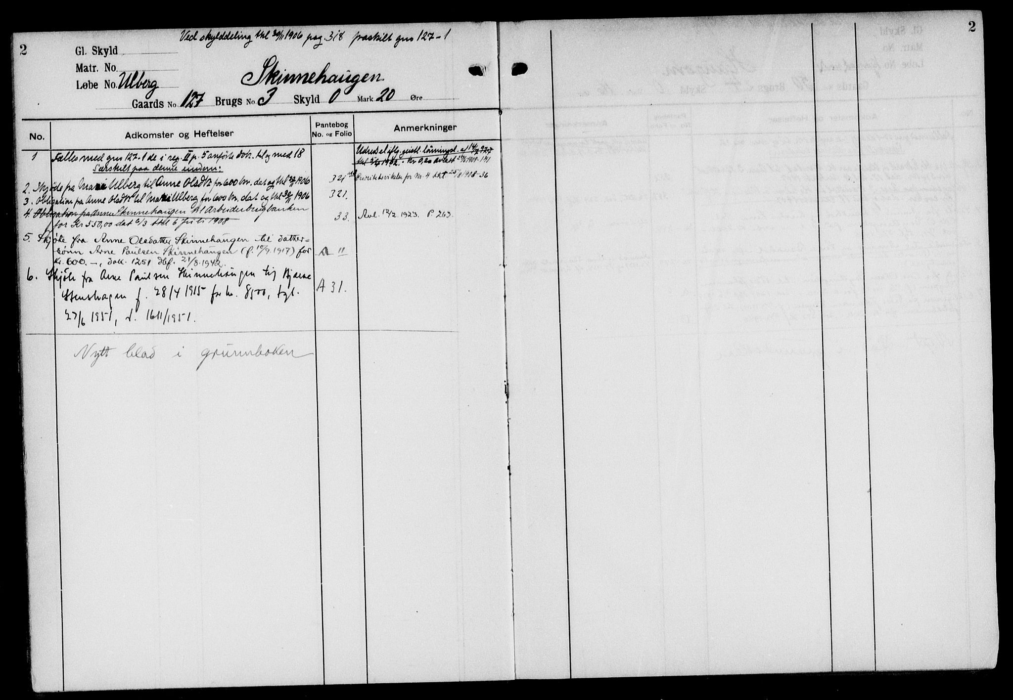 Sør-Gudbrandsdal tingrett, SAH/TING-004/H/Ha/Haj/L0026: Panteregister nr. 3.26, 1905-1955, s. 2